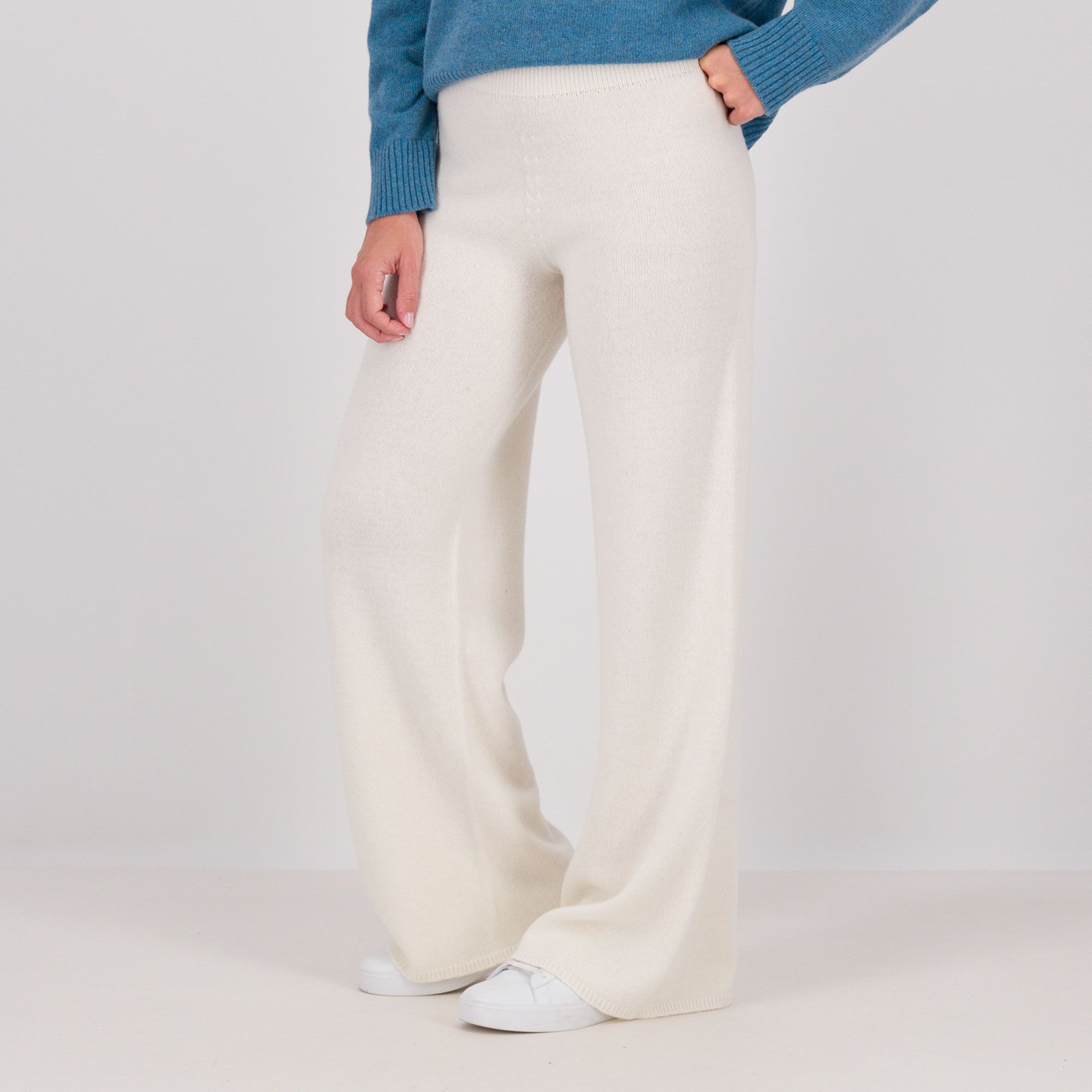 Image of Hekla & Co Pantaloni palazzo in maglia misto lana con vita elasticata061