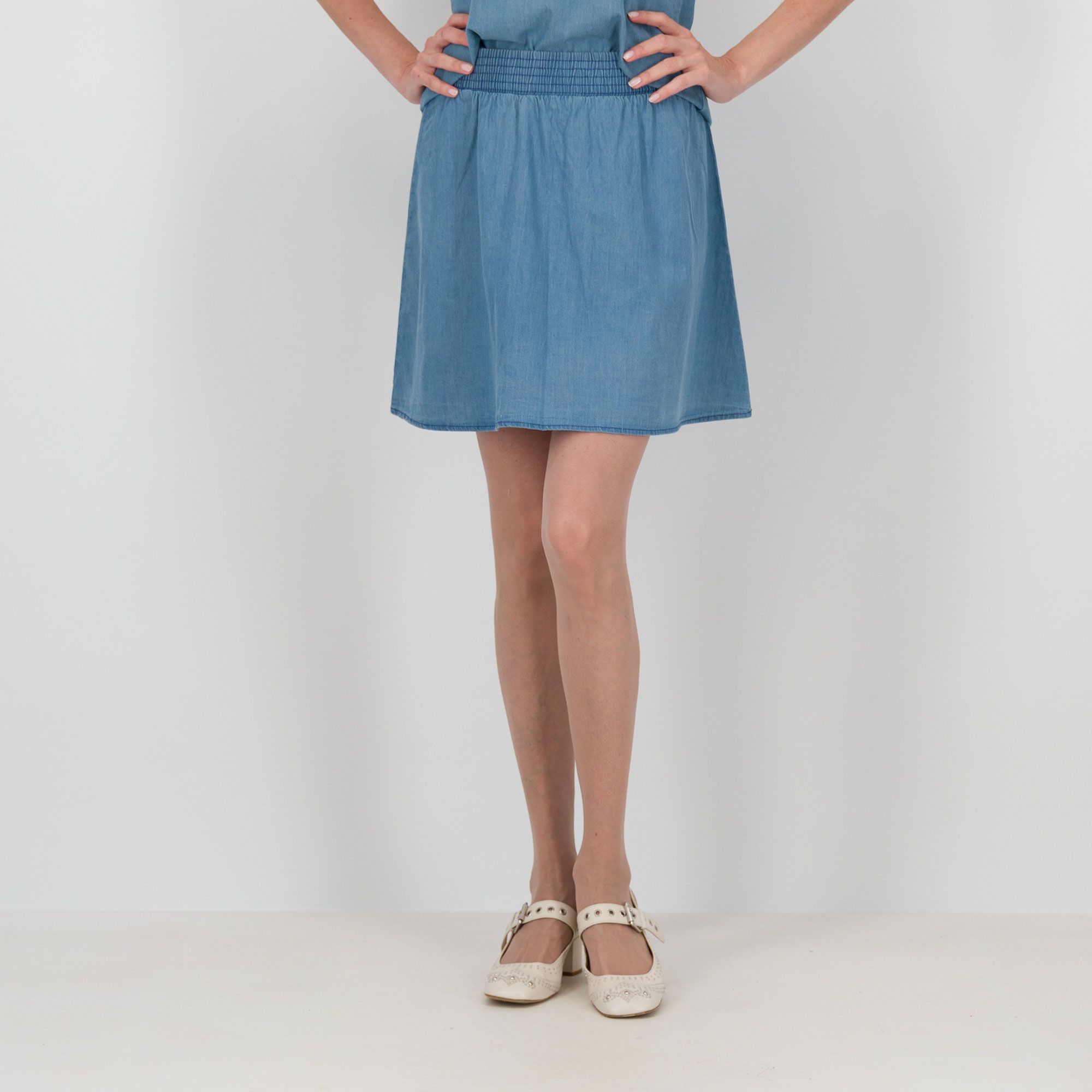 No Limits Gonna in chambray con effetto arricciato