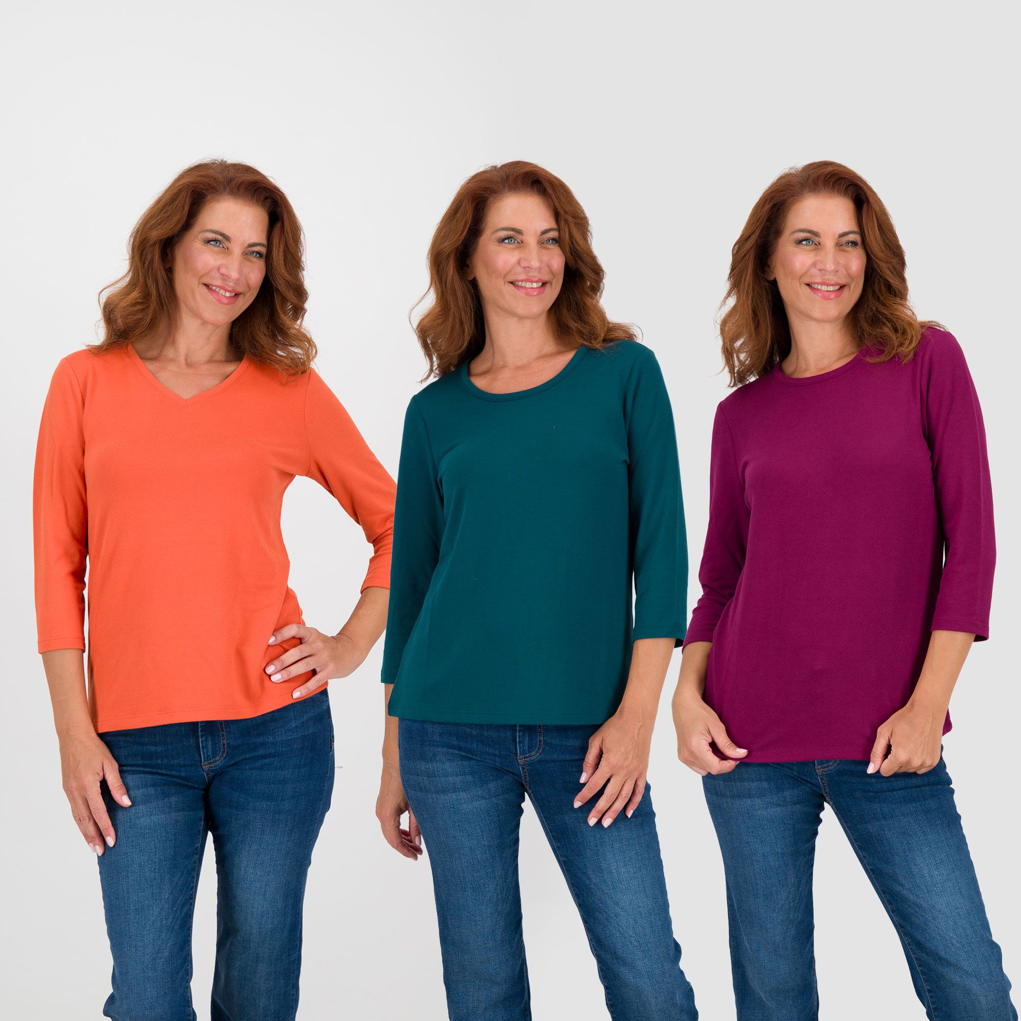 Denim & Co.
Maglia basic
tinta unita
(confezione da 3)
