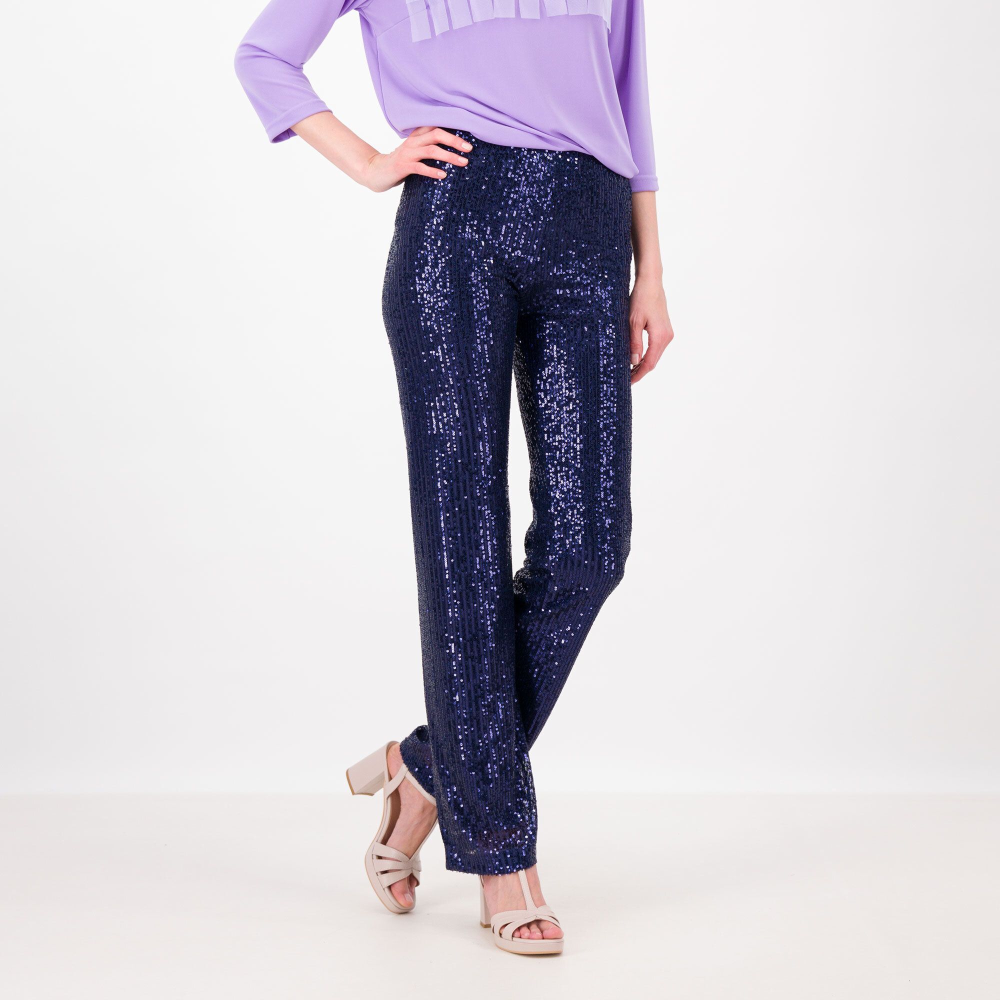 QVC Caterina Lancini Pantaloni ampi in paillettes Con fodera Made in Italy