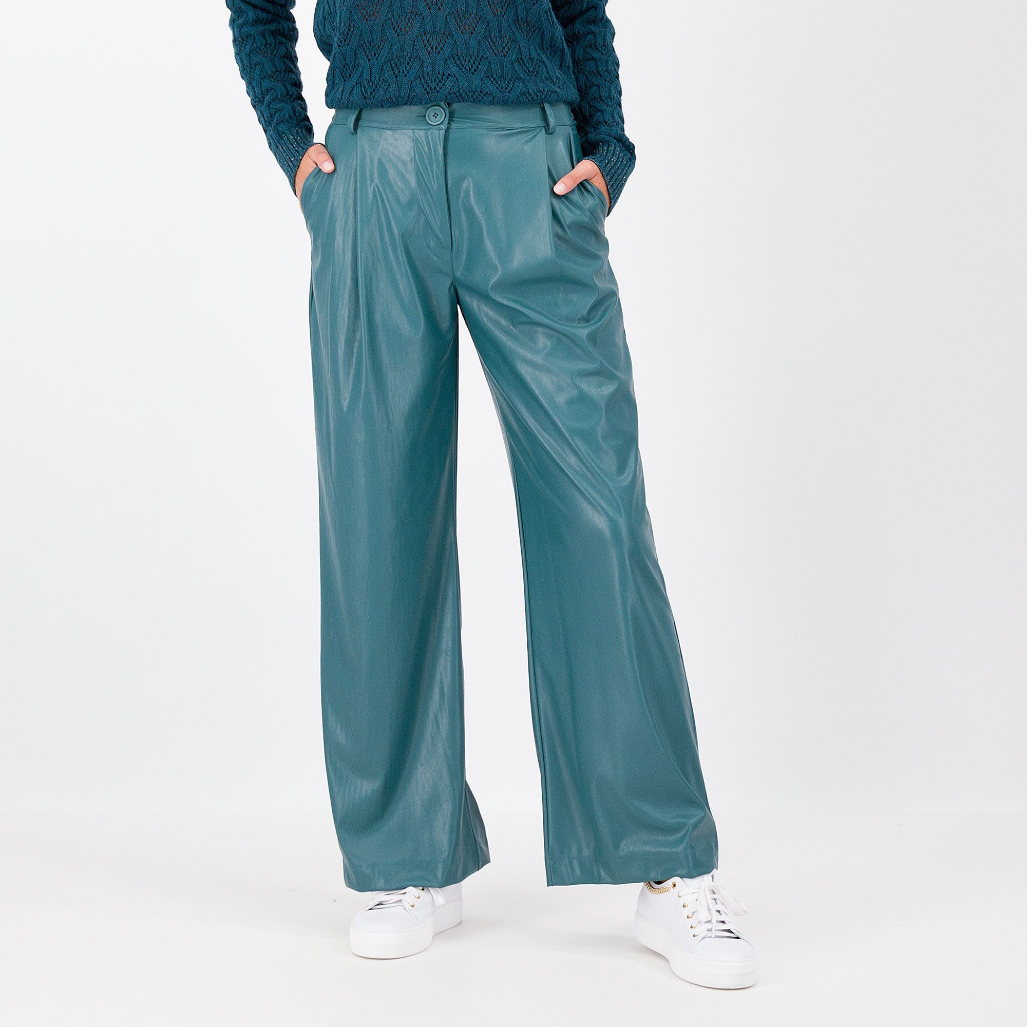 QVC Mood Atelier Pantaloni ampi in tessuto spalmato con tasche