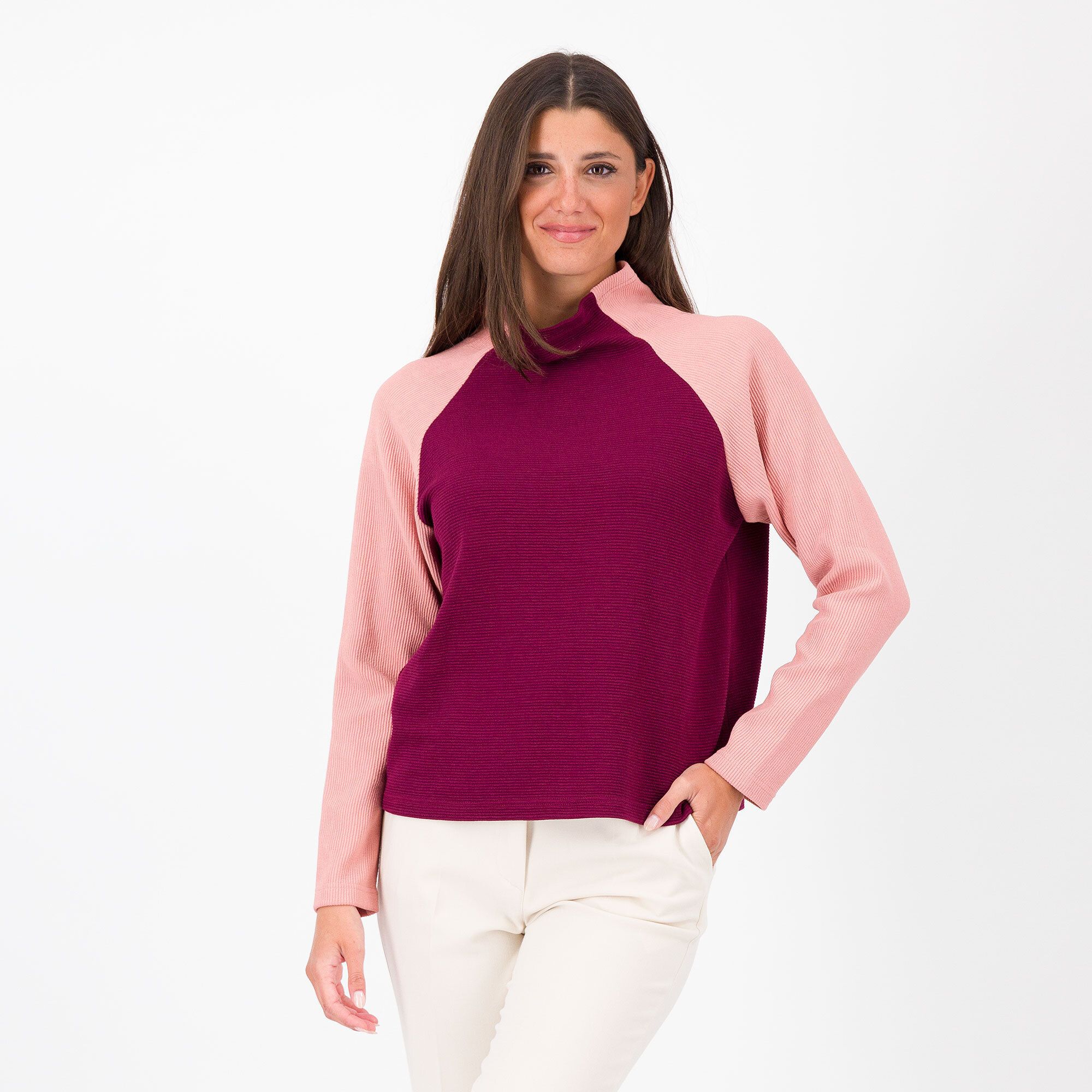 QVC Olly Doo Maglia color block in misto viscosa collo a cratere