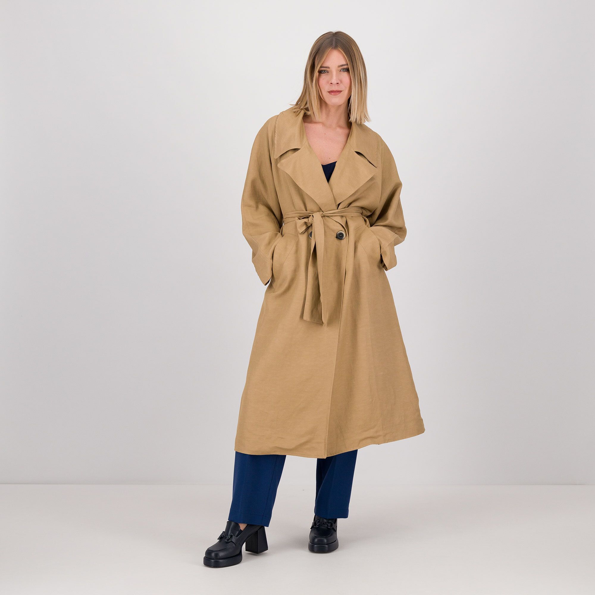 QVC Mood Atelier Trench in tessuto di viscosa e lino con cintura