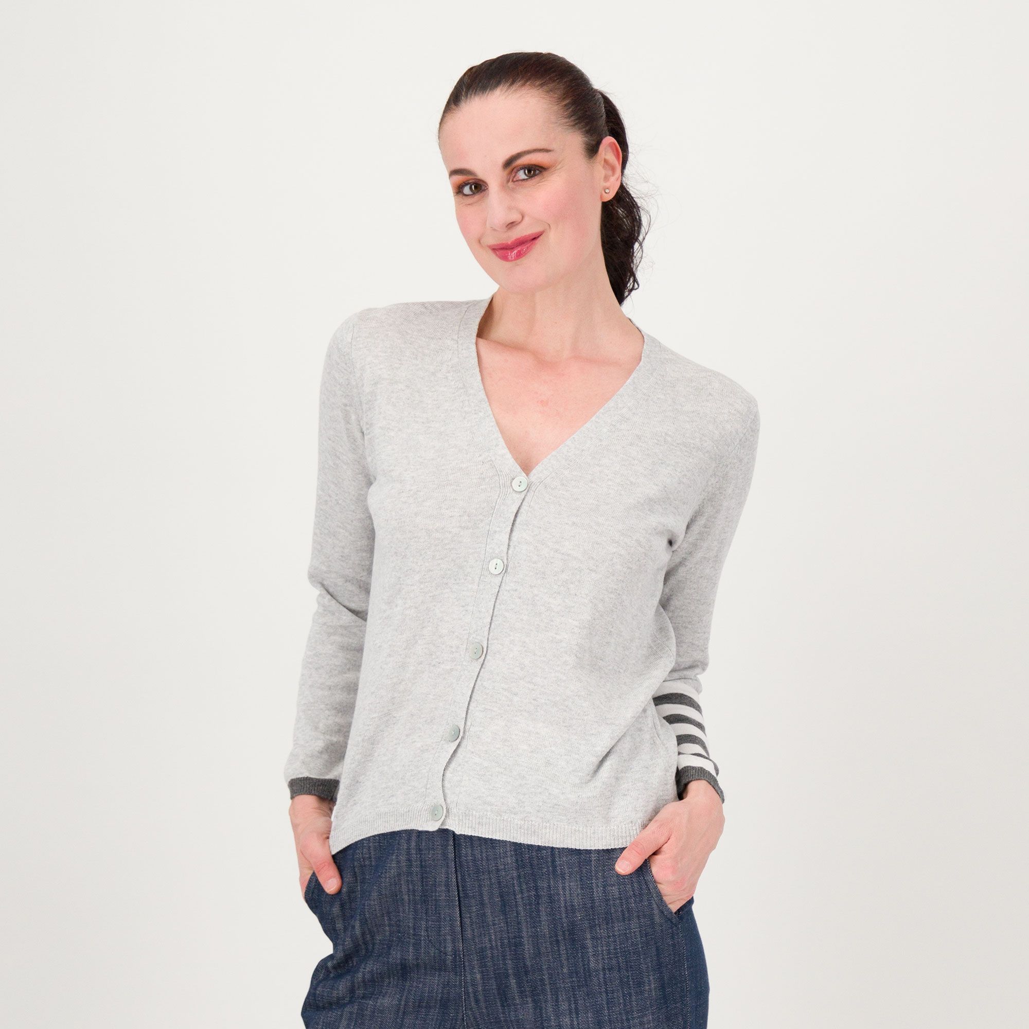 Image of ENJOY TRICOT Cardigan in filato misto di cotone con manica a righe061