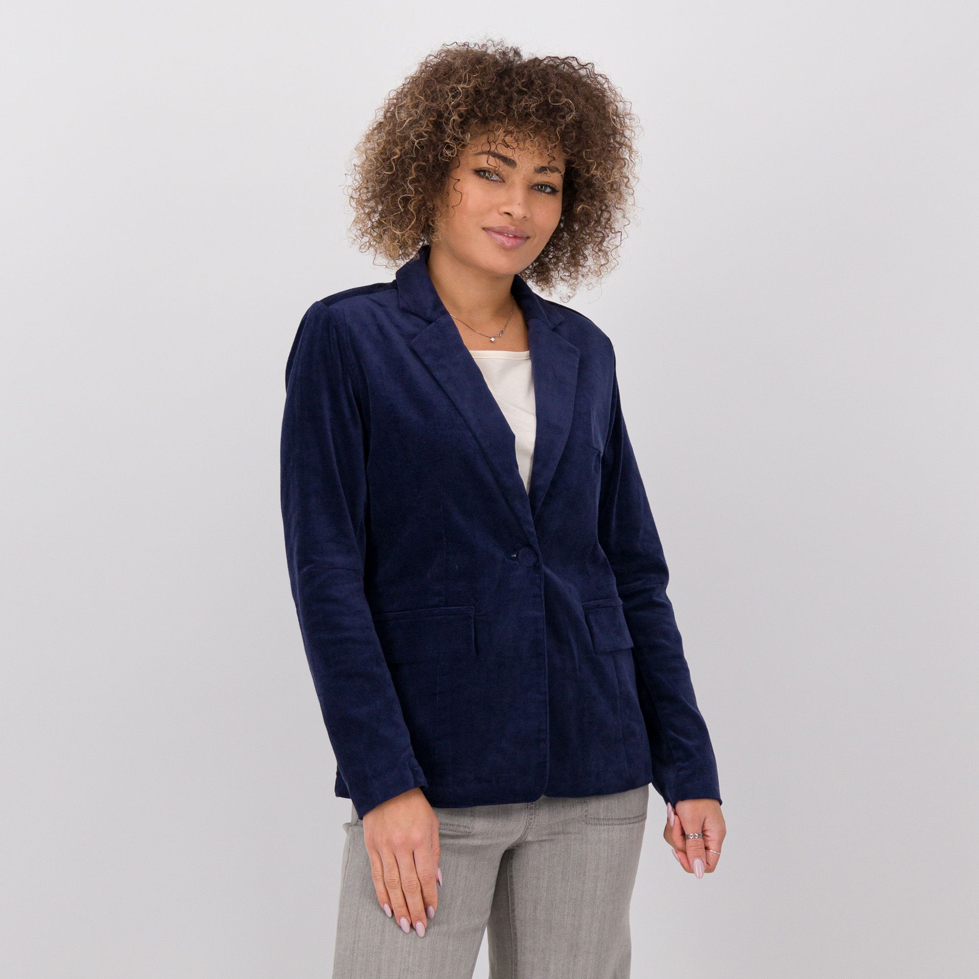 Image of Denim & Co Blazer in velluto stretch, scollo con rever e tasche ad aletta061