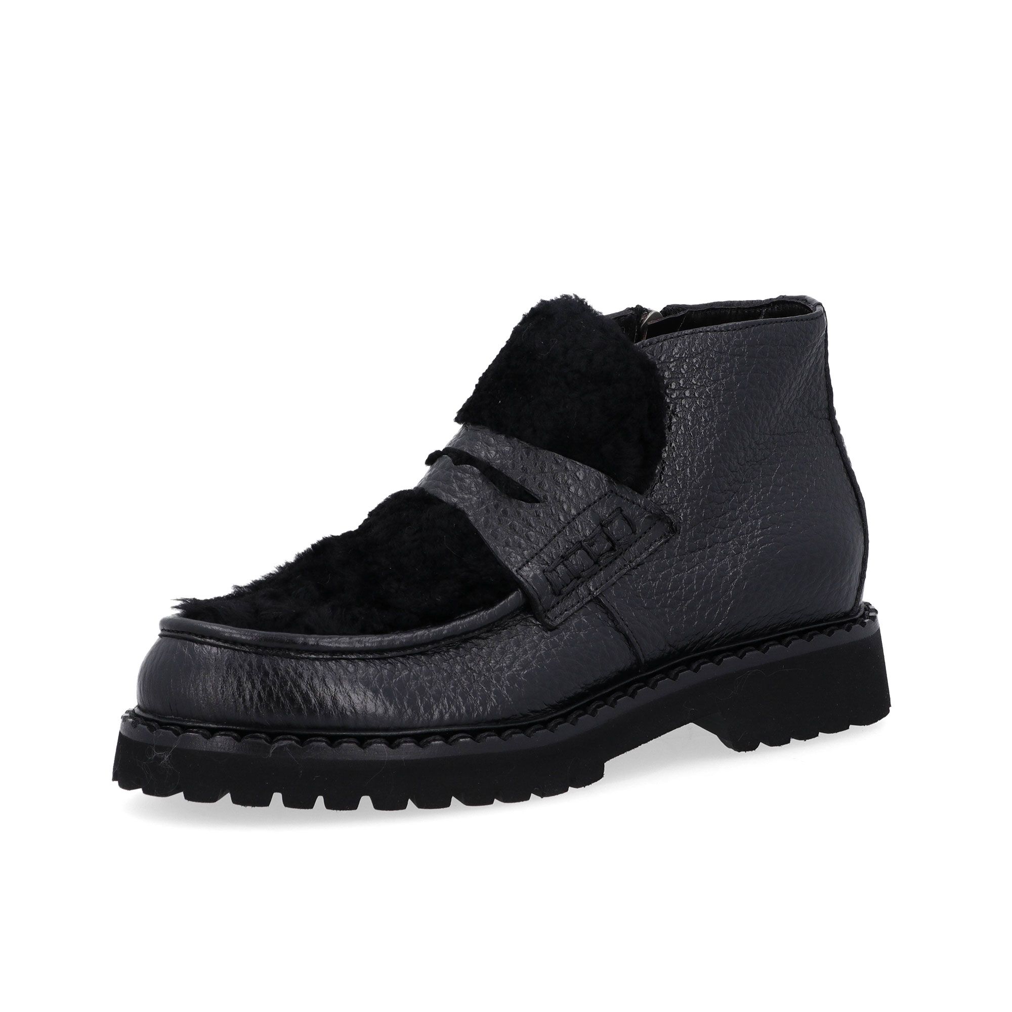 Faire
Polacchini in pelle
con tessuto peluche,
tacco 3,5cm