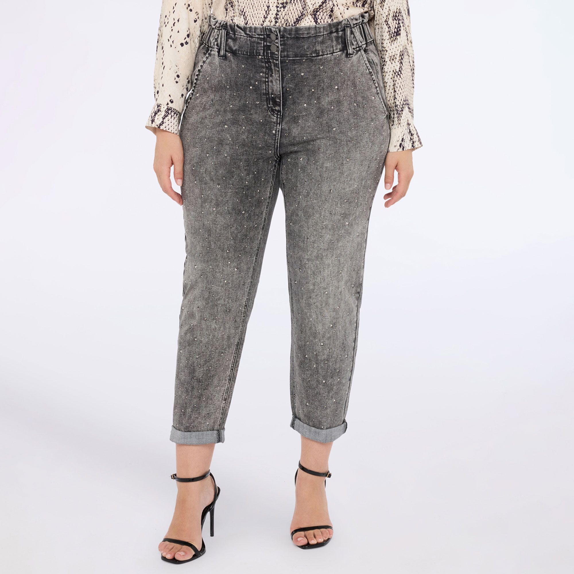 Fiorella Rubino
Jeans mum
in cotone con
elastico e strass