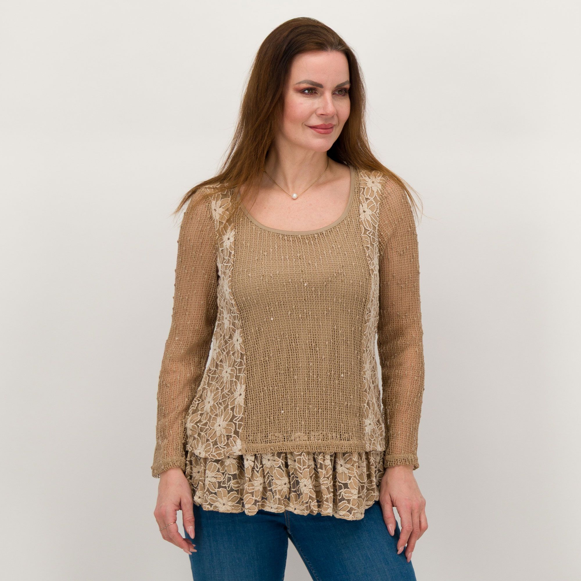 Nina Leonard
Blusa in pizzo
con scollo tondo
a maniche lunghe