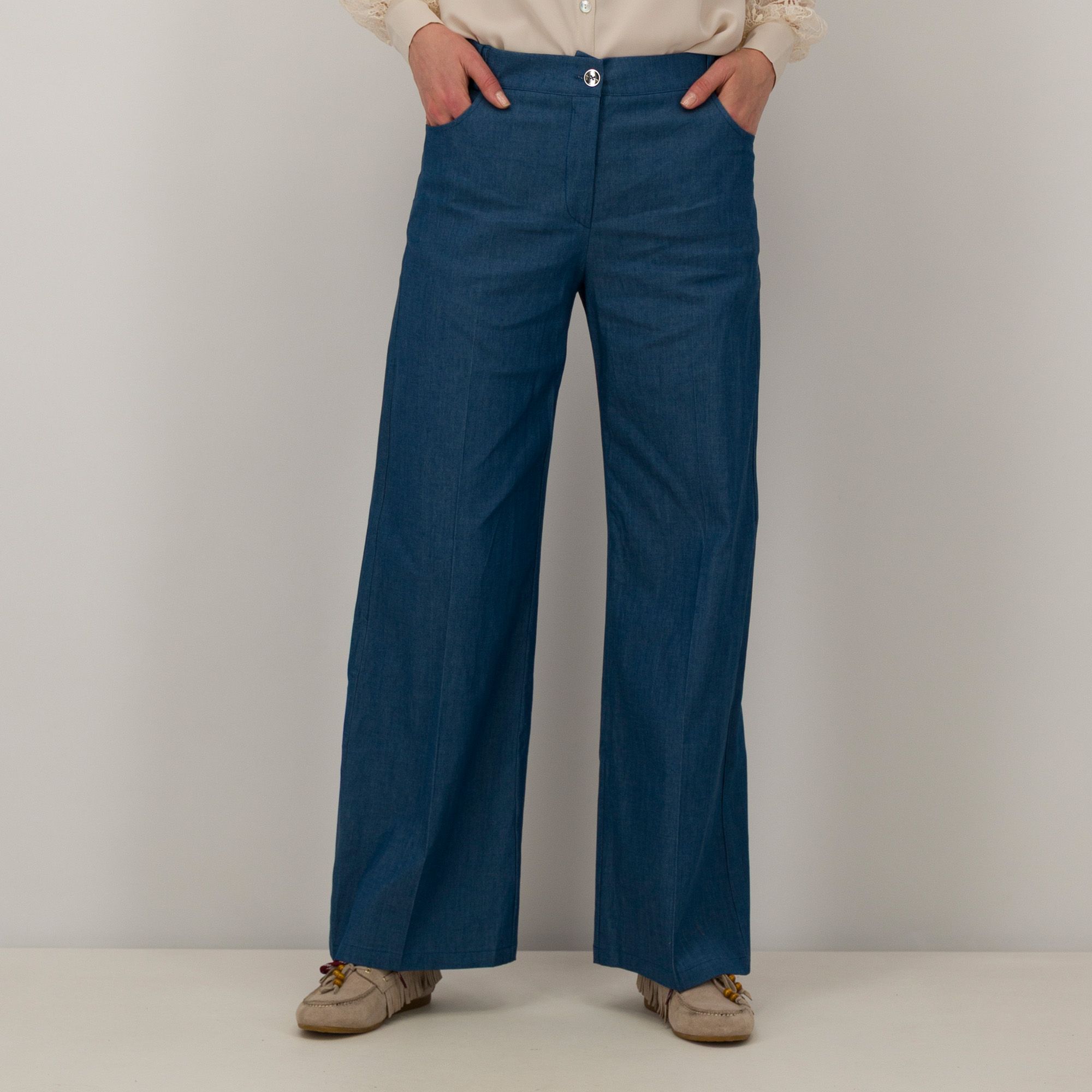 Officina della Moda
Pantaloni ampi 
in cotone
con tasche
elastico in vita