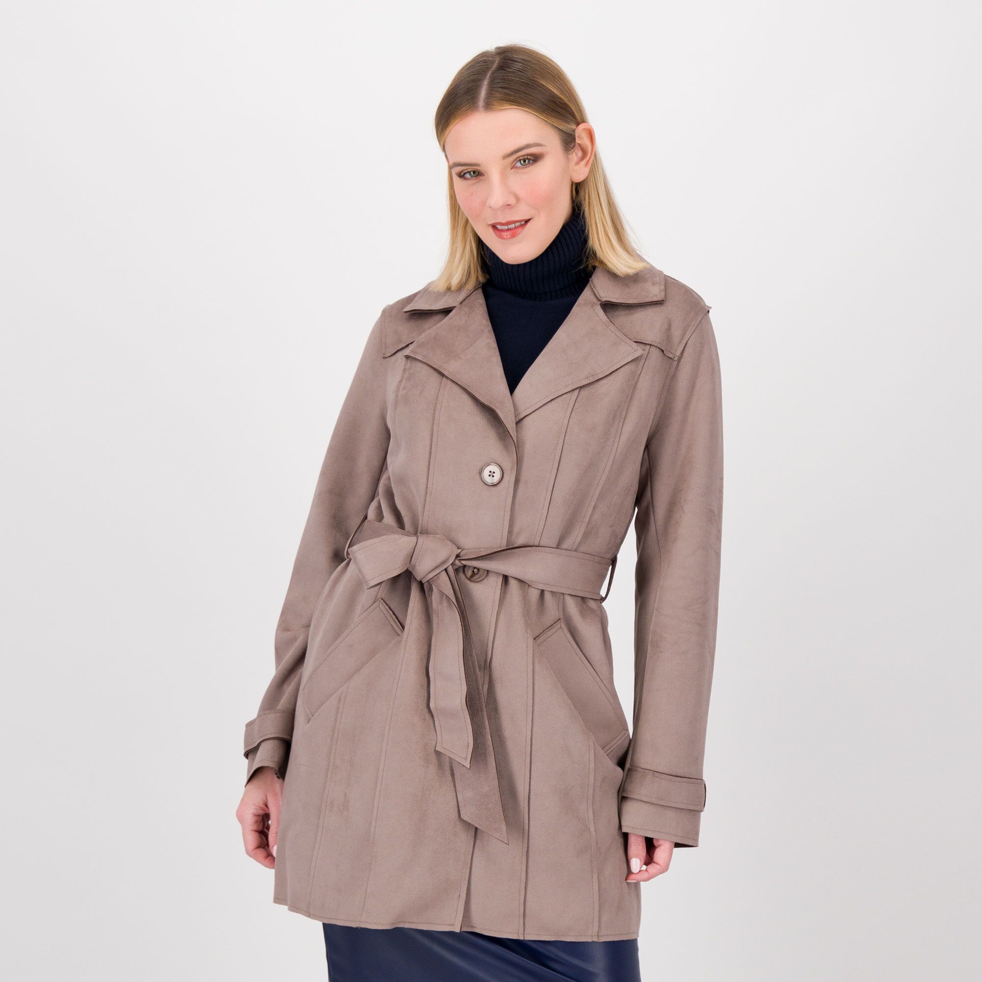 QVC Isaac Mizrahi Live Trench in tessuto tecnico effetto scamosciato