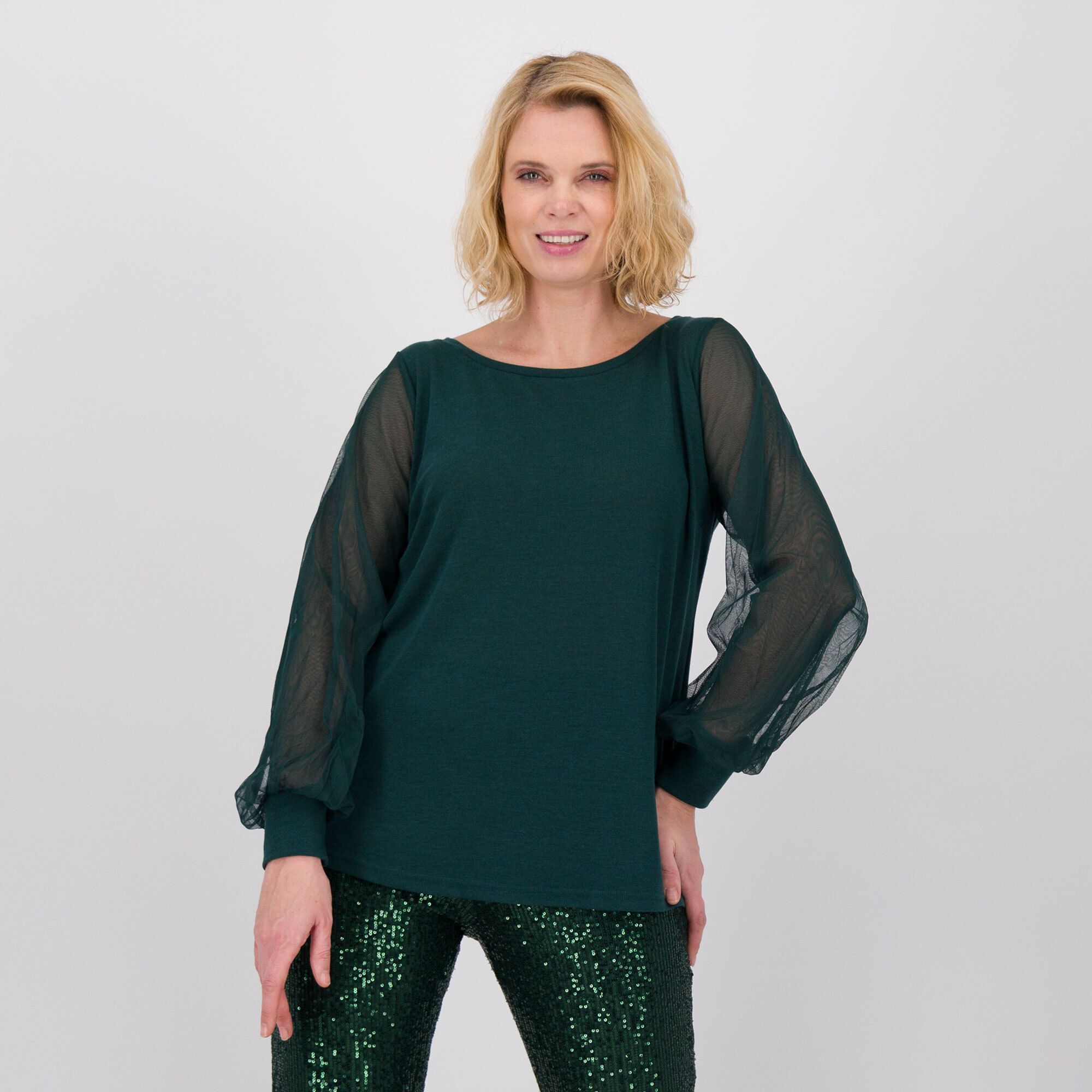 QVC Caterina Lancini T-shirt scollo a barca con maniche in tulle