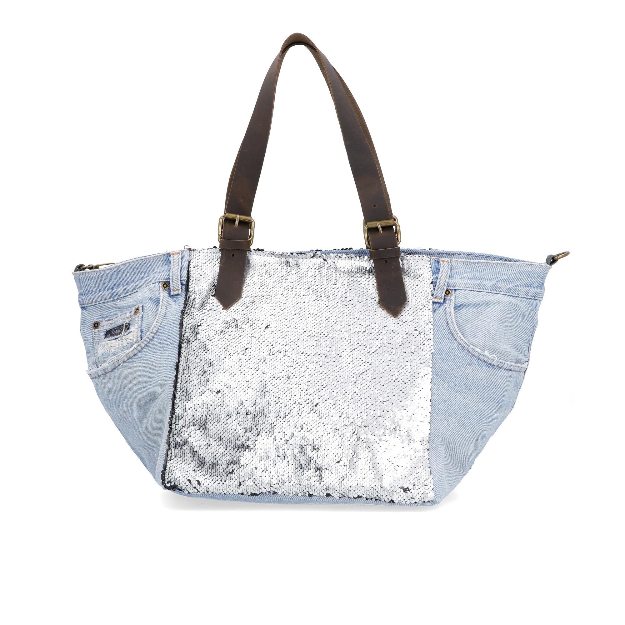 Image of Le Corone Bags Borsa a spalla in jeans con paillettes061