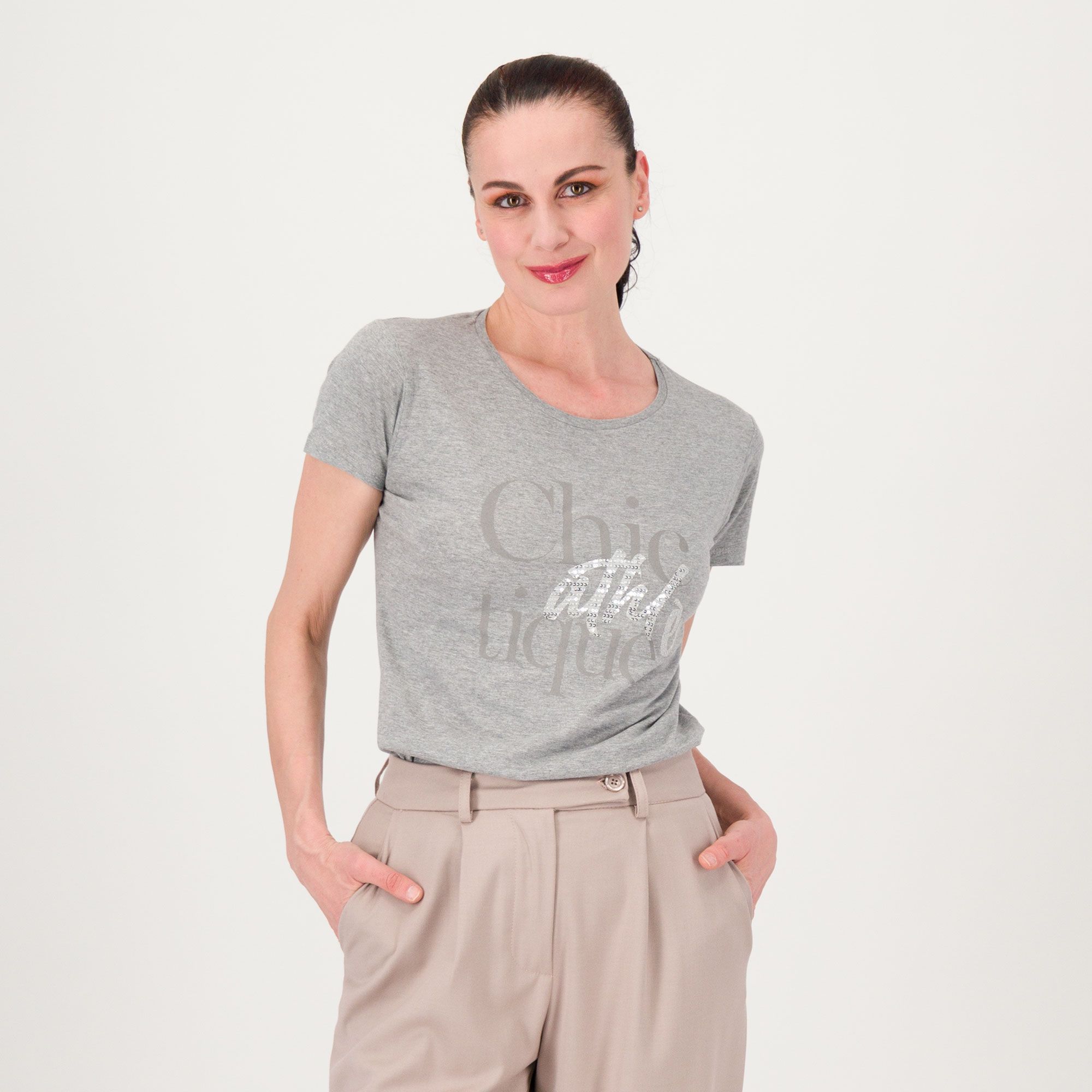 Image of Enjoy T-shirt in jersey di cotone con stampa glitter061