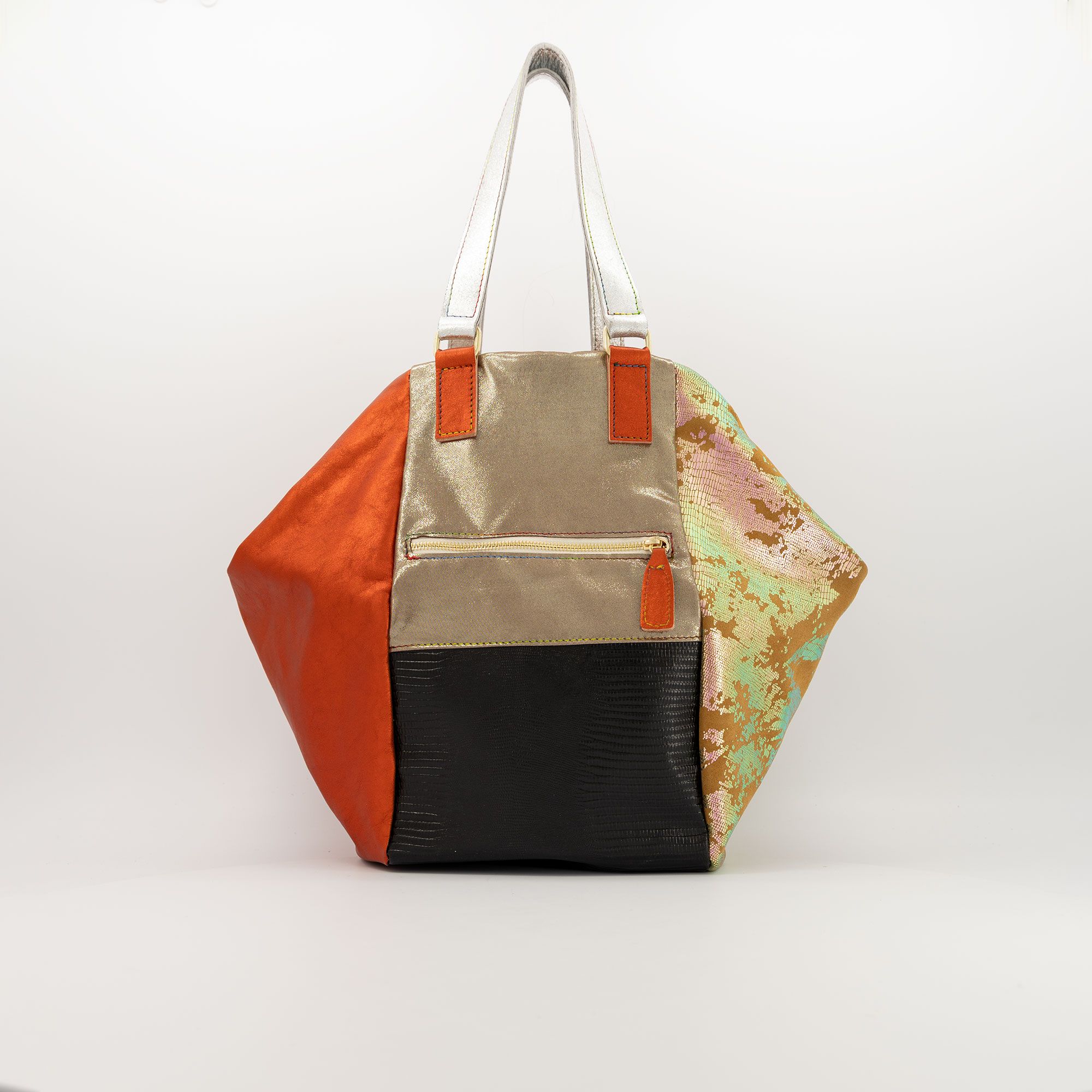 Ebarrito Borsa a spalla Cobalto in pelle patchwork
