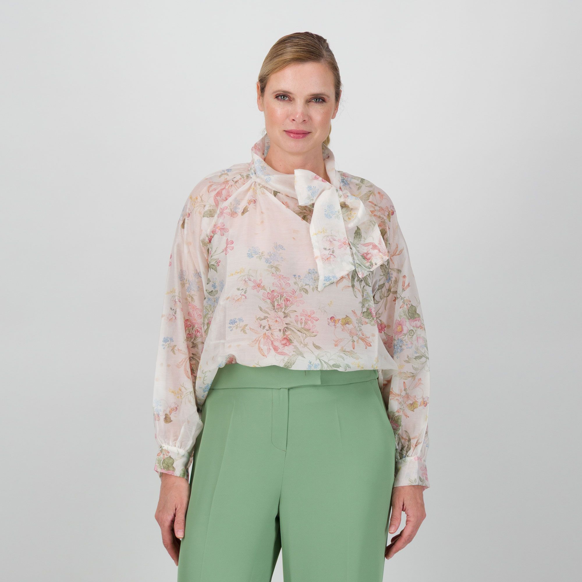 Mood Atelier Blusa fantasia fiori in misto lyocell a maniche lunghe
