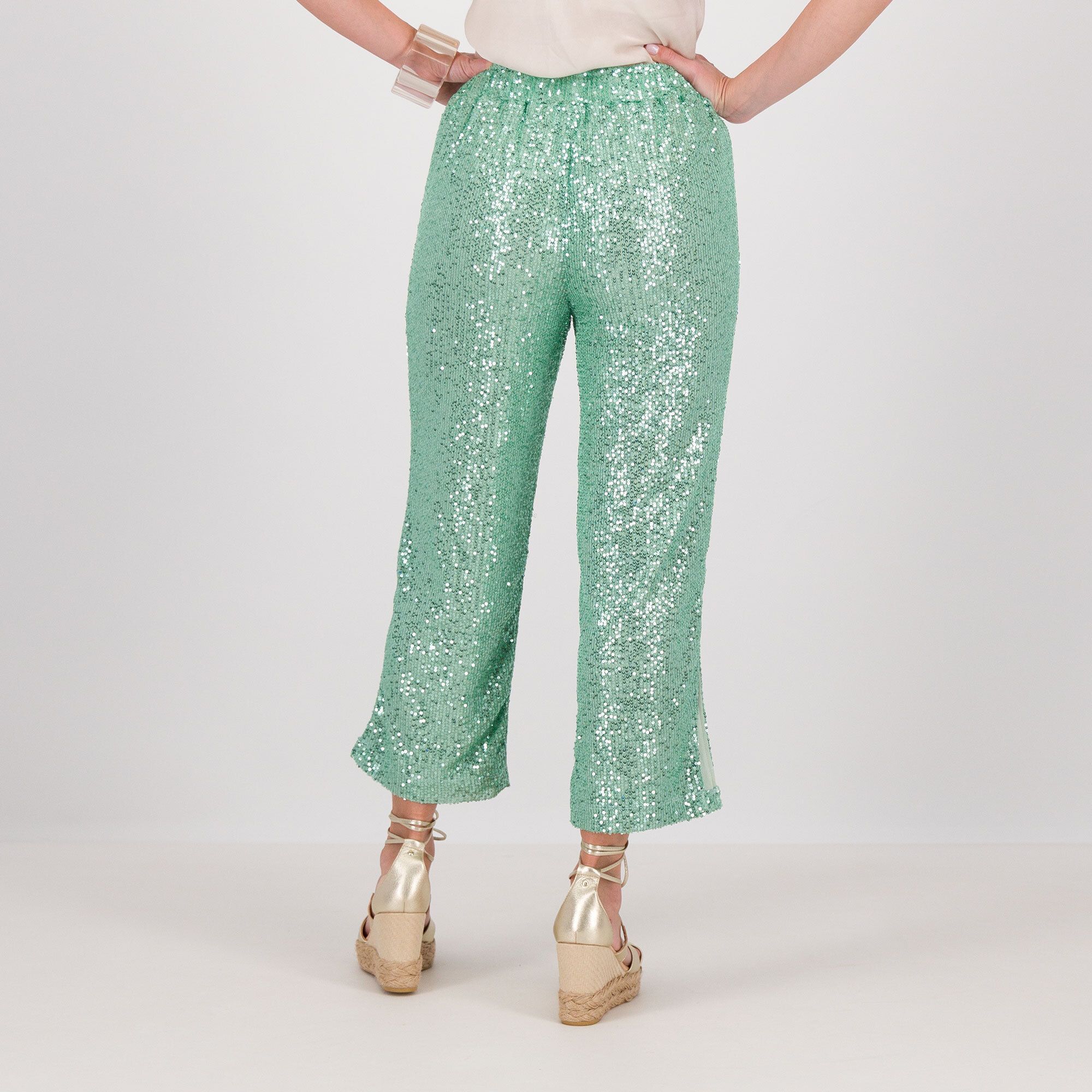 Image of PARKER & ROWE Pantaloni gamba morbida in paillettes con elastico in vita061