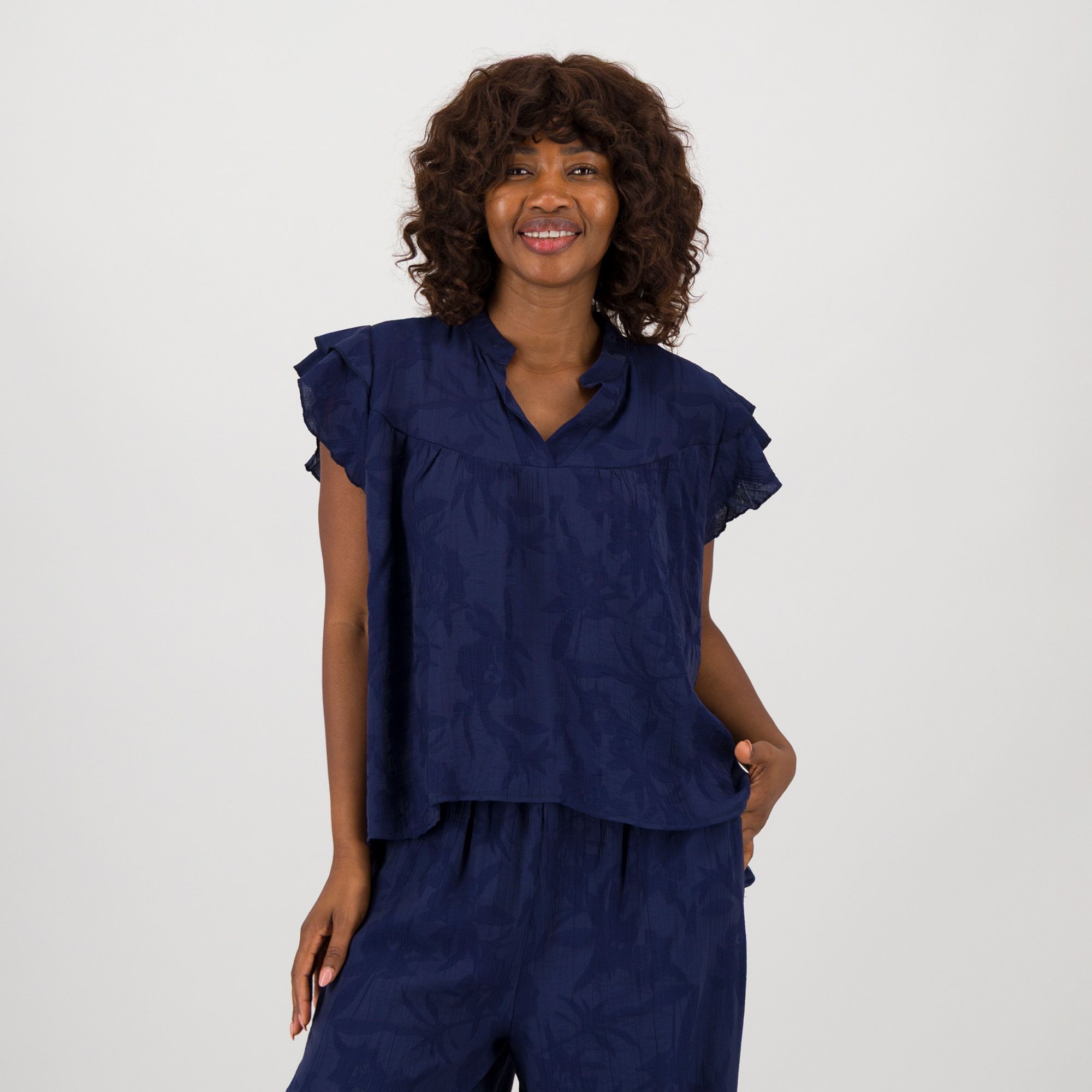Enjoy Blusa in tessuto damascato stropicciato