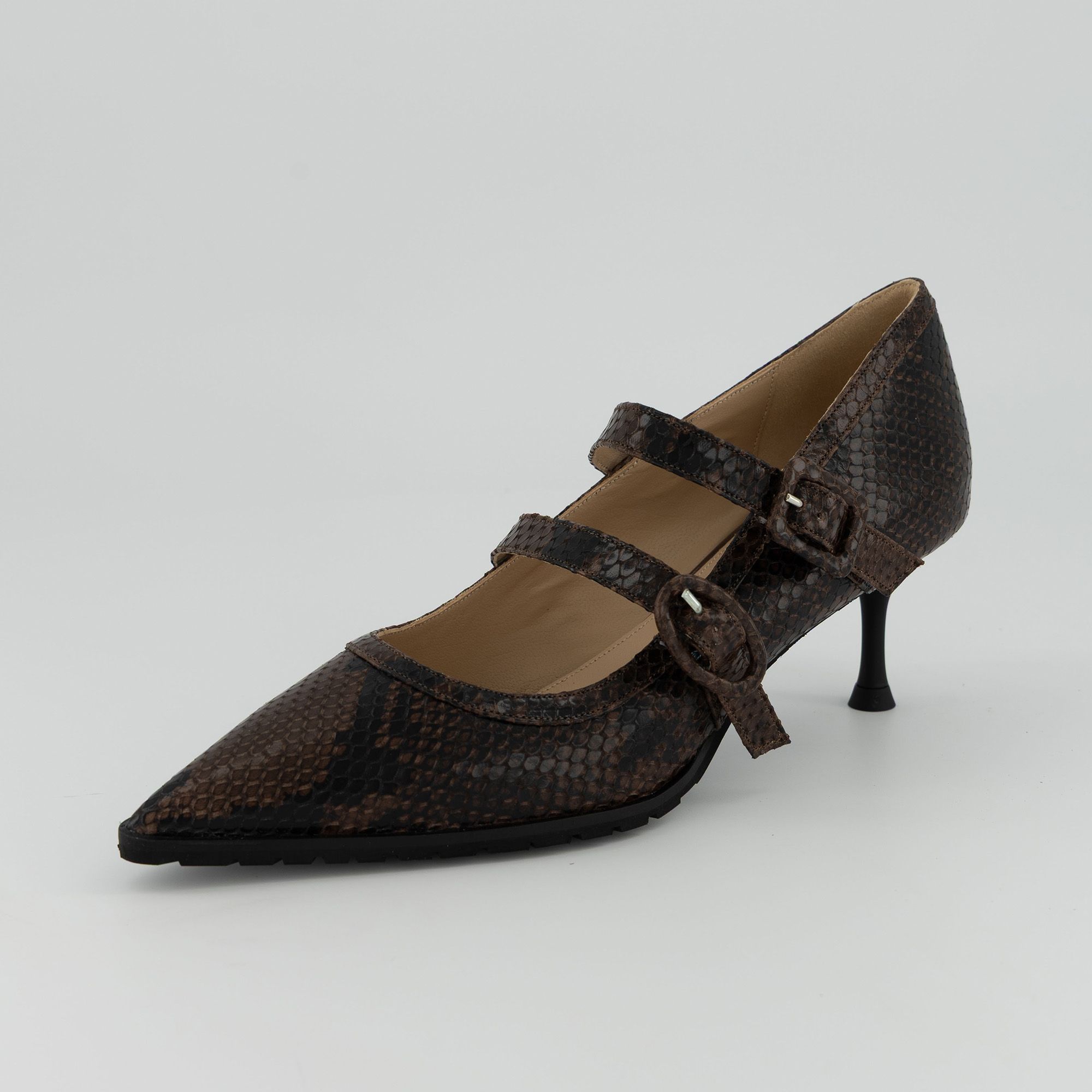 Galieti
Mary Jane in pelle
con stampa pitone
e tacco 4,5 cm