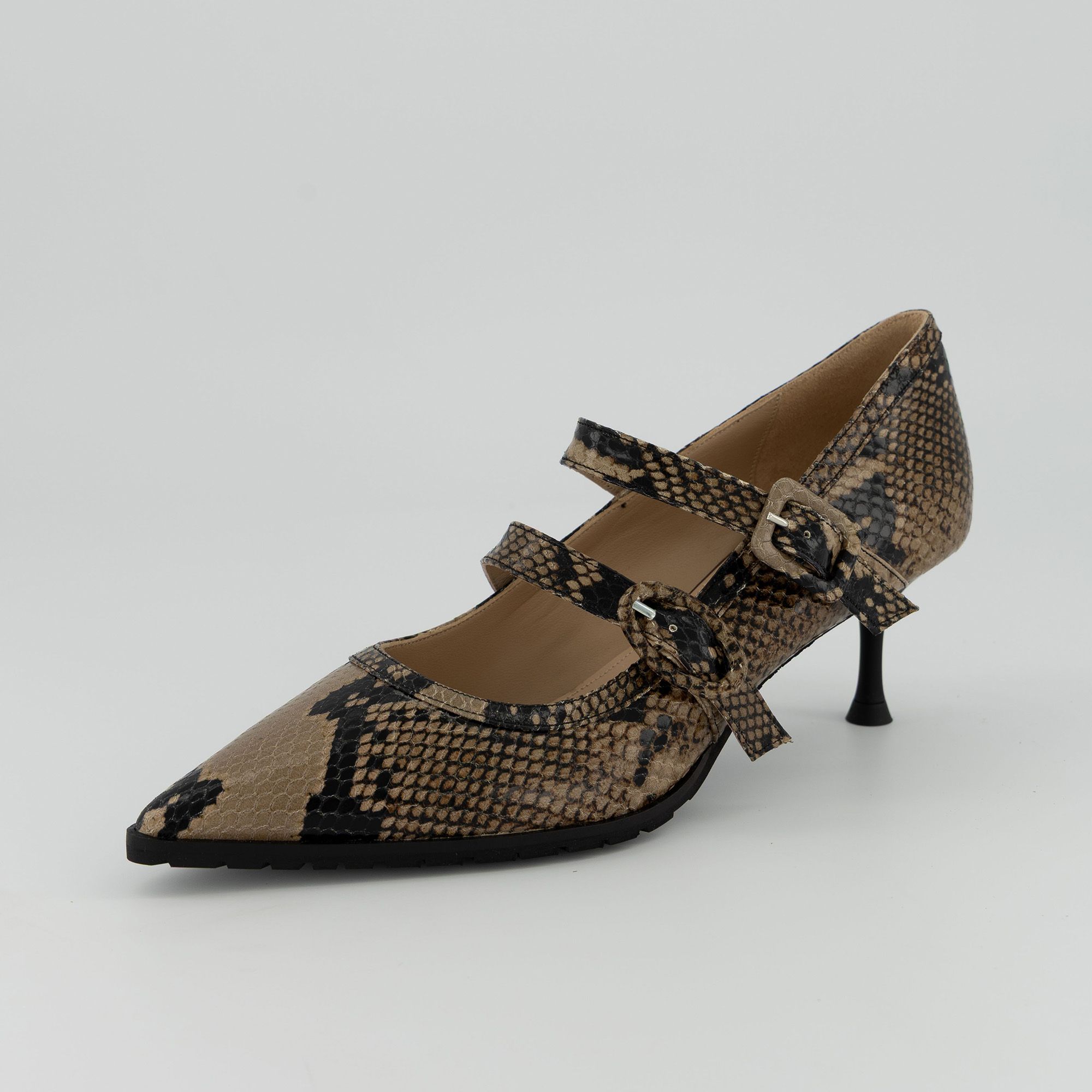 Galieti Mary Jane in pelle con stampa pitone e tacco 4,5 cm