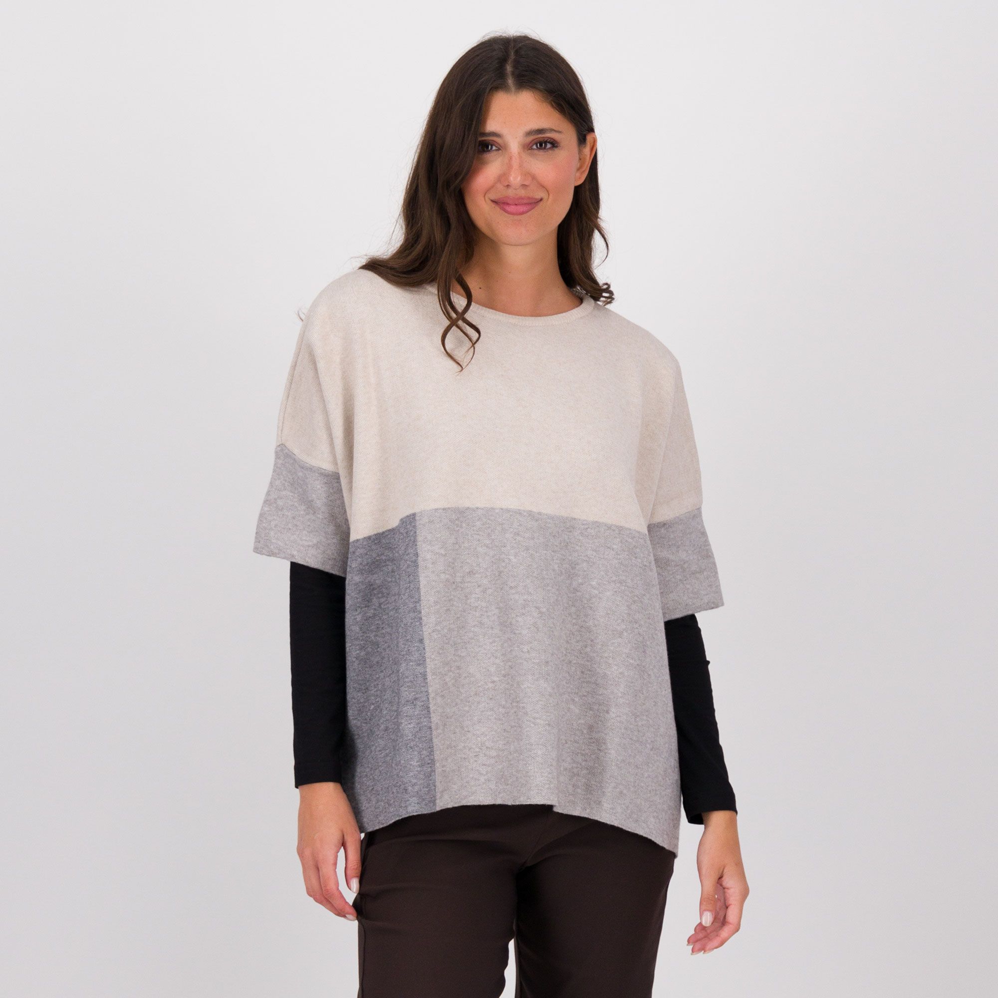 QVC ENJOY TRICOT Maglia block colour manica 3/4 filato di viscosa