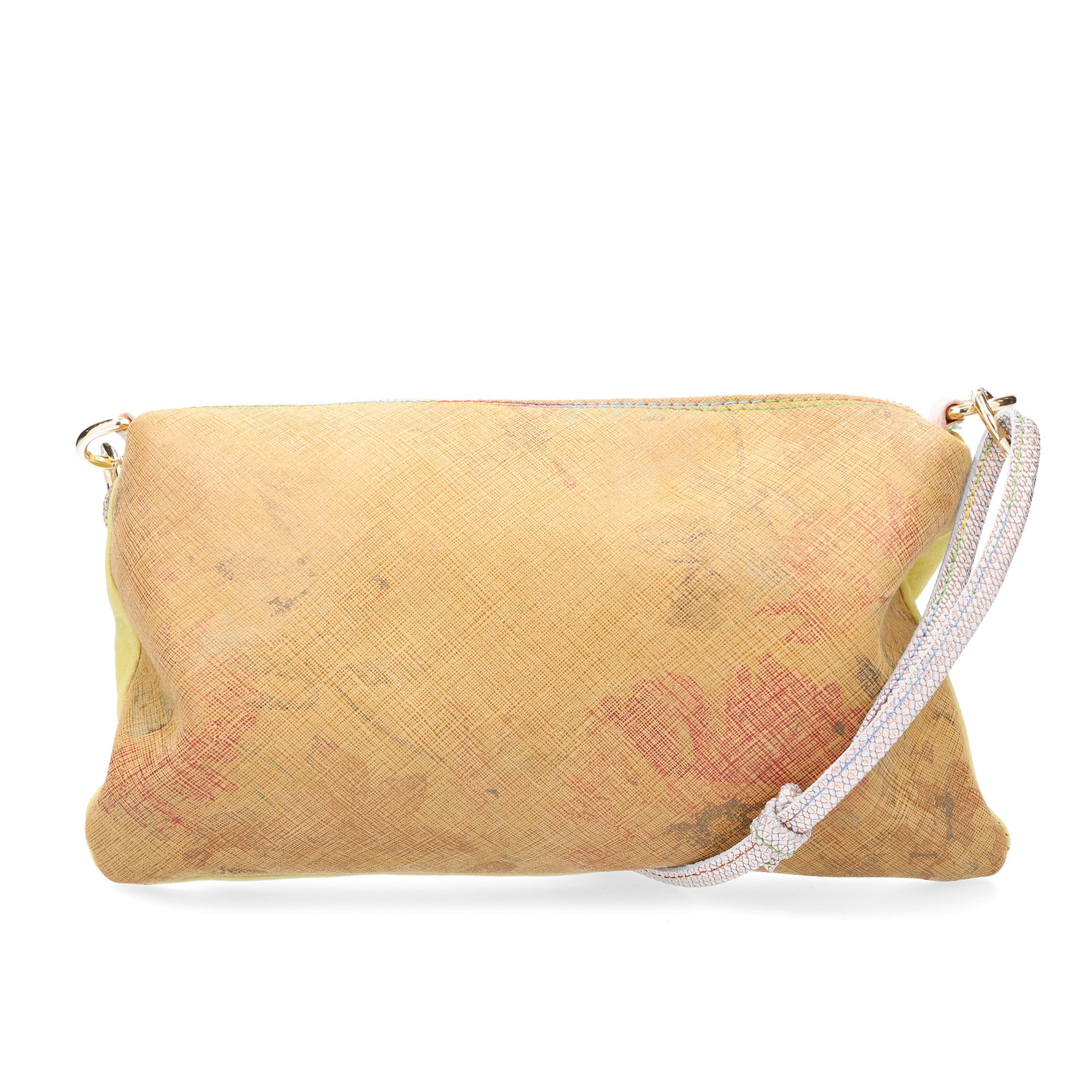 Image of Ebarrito Pochette in pelle patchwork con manico e chiusura con zip061