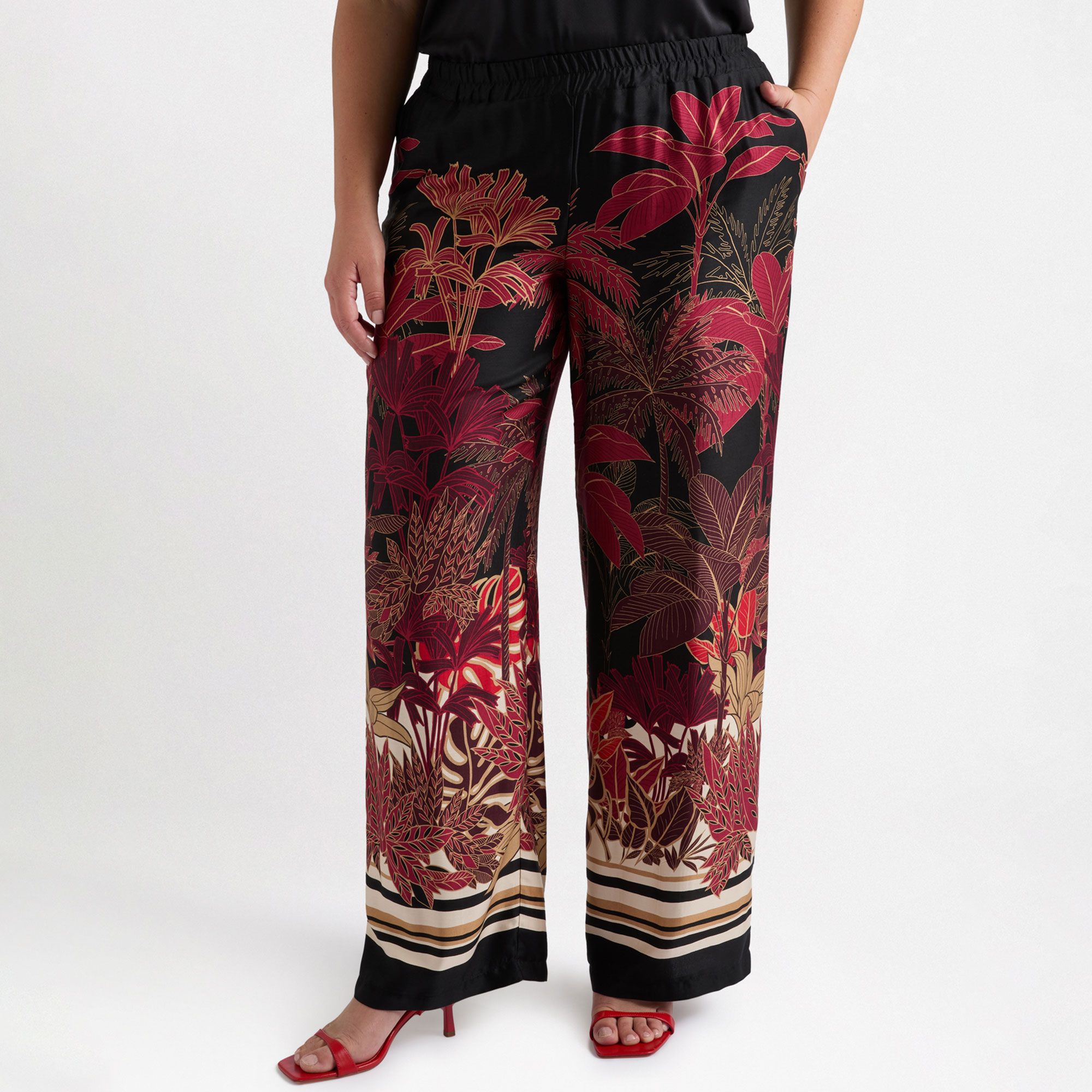 Fiorella Rubino Pantaloni palazzo fantasia in raso di viscosa