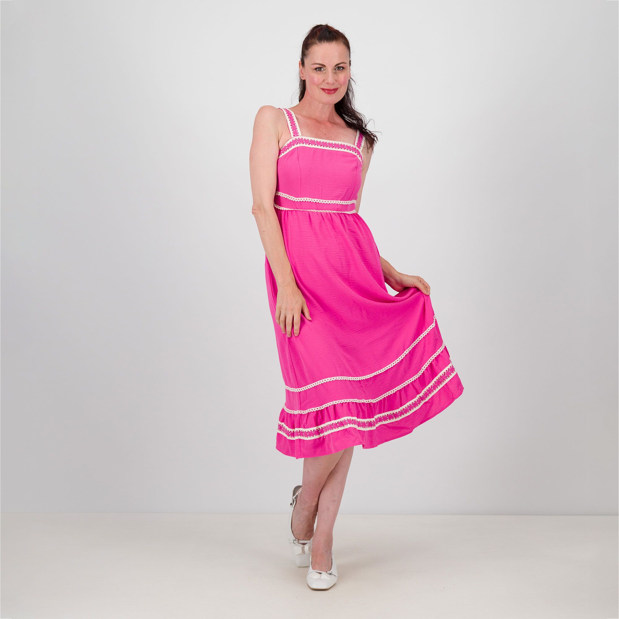 Nina Leonard Abito midi prendisole smanicato