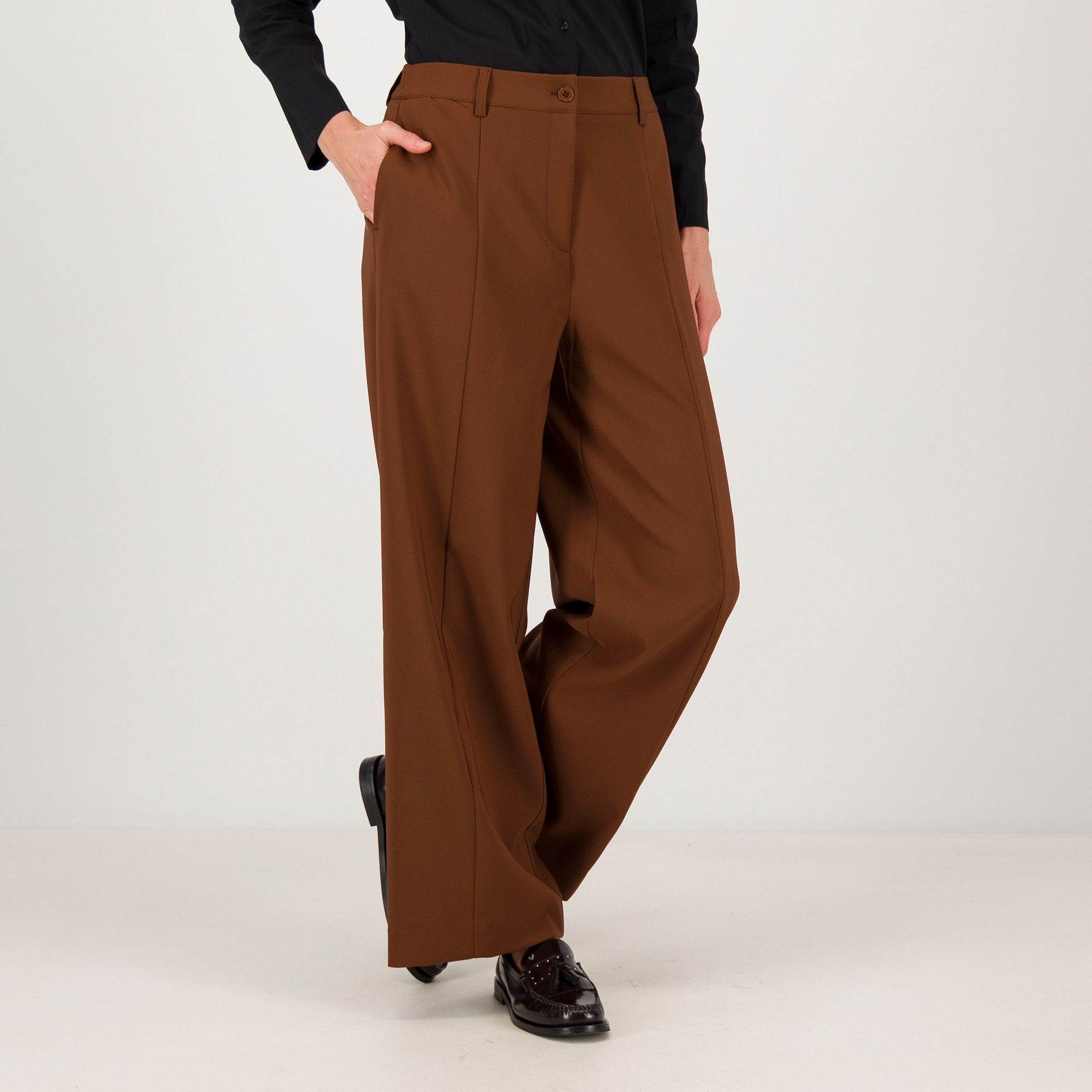 Pantaloni Da Donna YOCUR A Vita Alta In Cotone Elasticizzato | Modello Casual Lavoro Con Tasche E Coulisse, Marrone, XXL