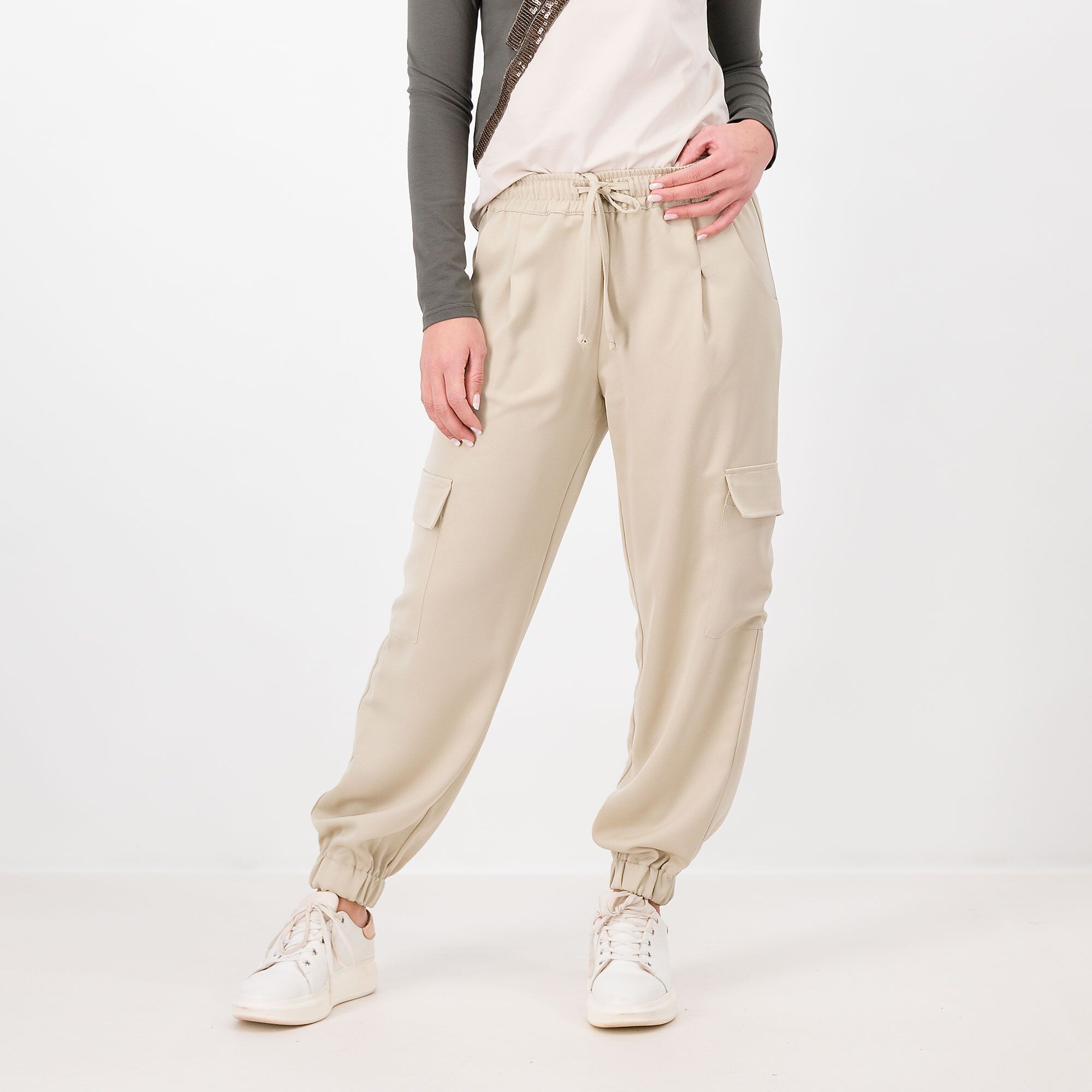 QVC Olly Doo Pantaloni jogger in enver satin Vita con coulisse Made in Italy