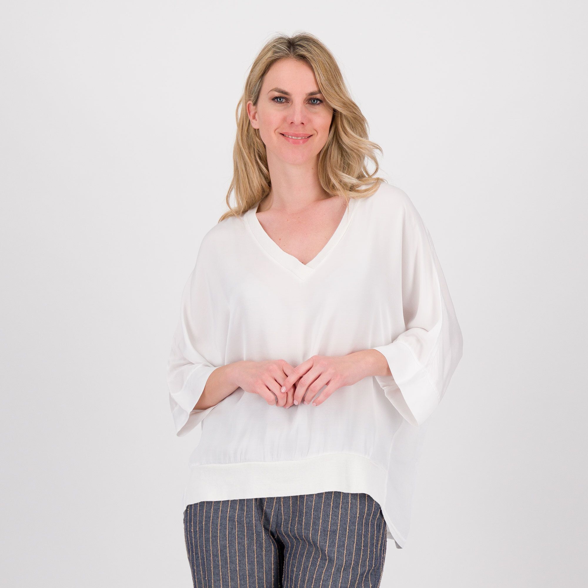 QVC Enjoy Blusa in raso di viscosa con dettagli in costina