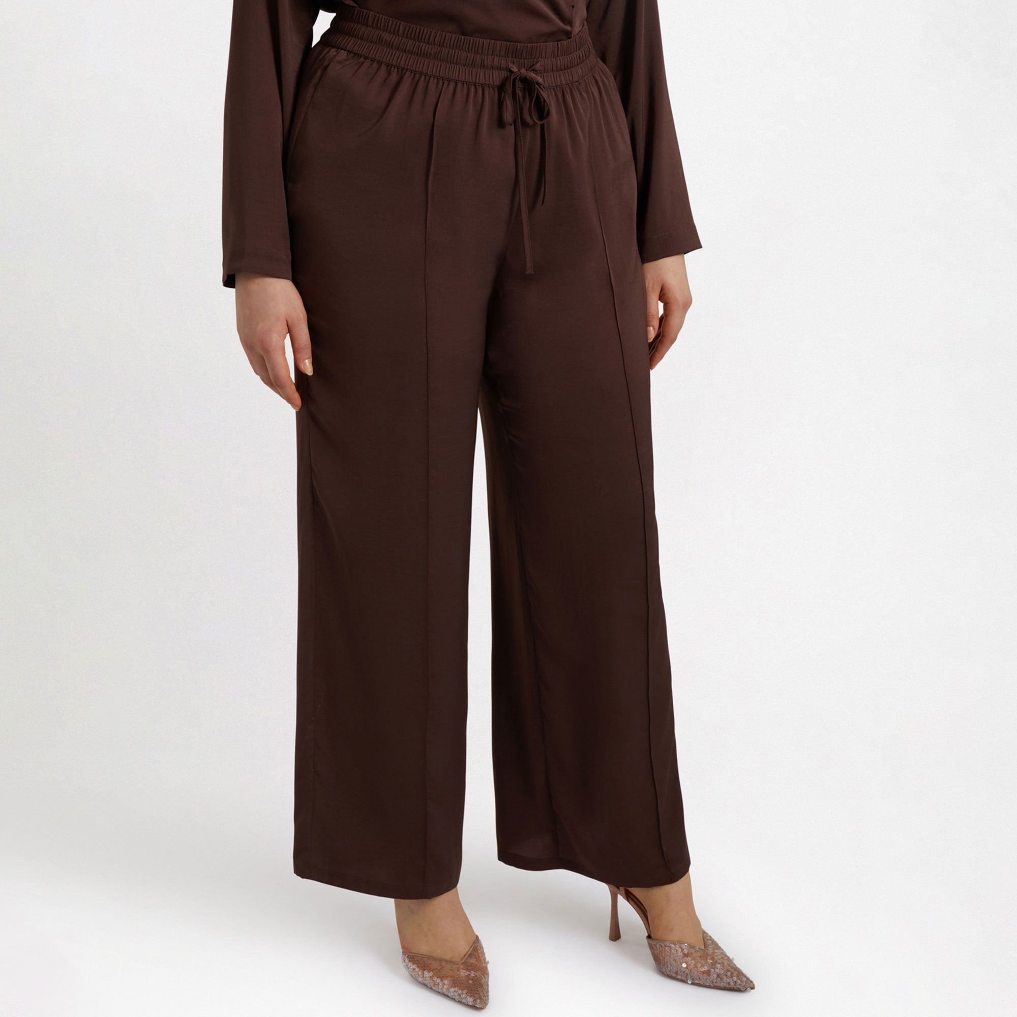 Fiorella Rubino Pantaloni palazzo in satin crash con nervatura