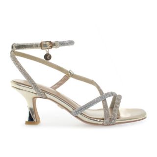 Kharisma
Sandali bicolori 
con fascette e strass
tacco 7 cm