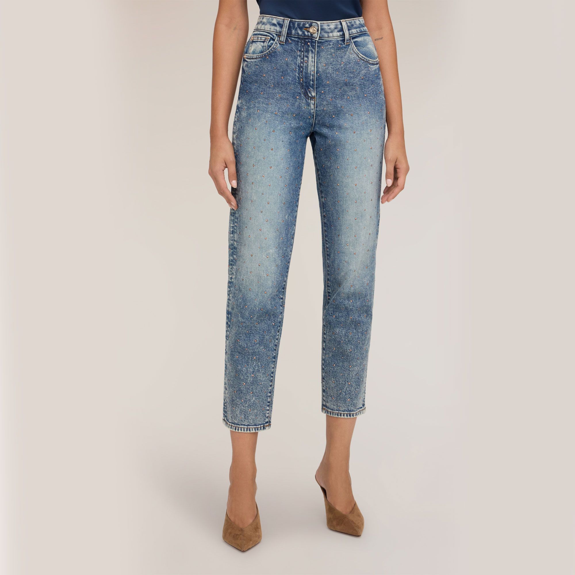 Motivi
Jeans a vita alta
in denim di cotone
con micro strass