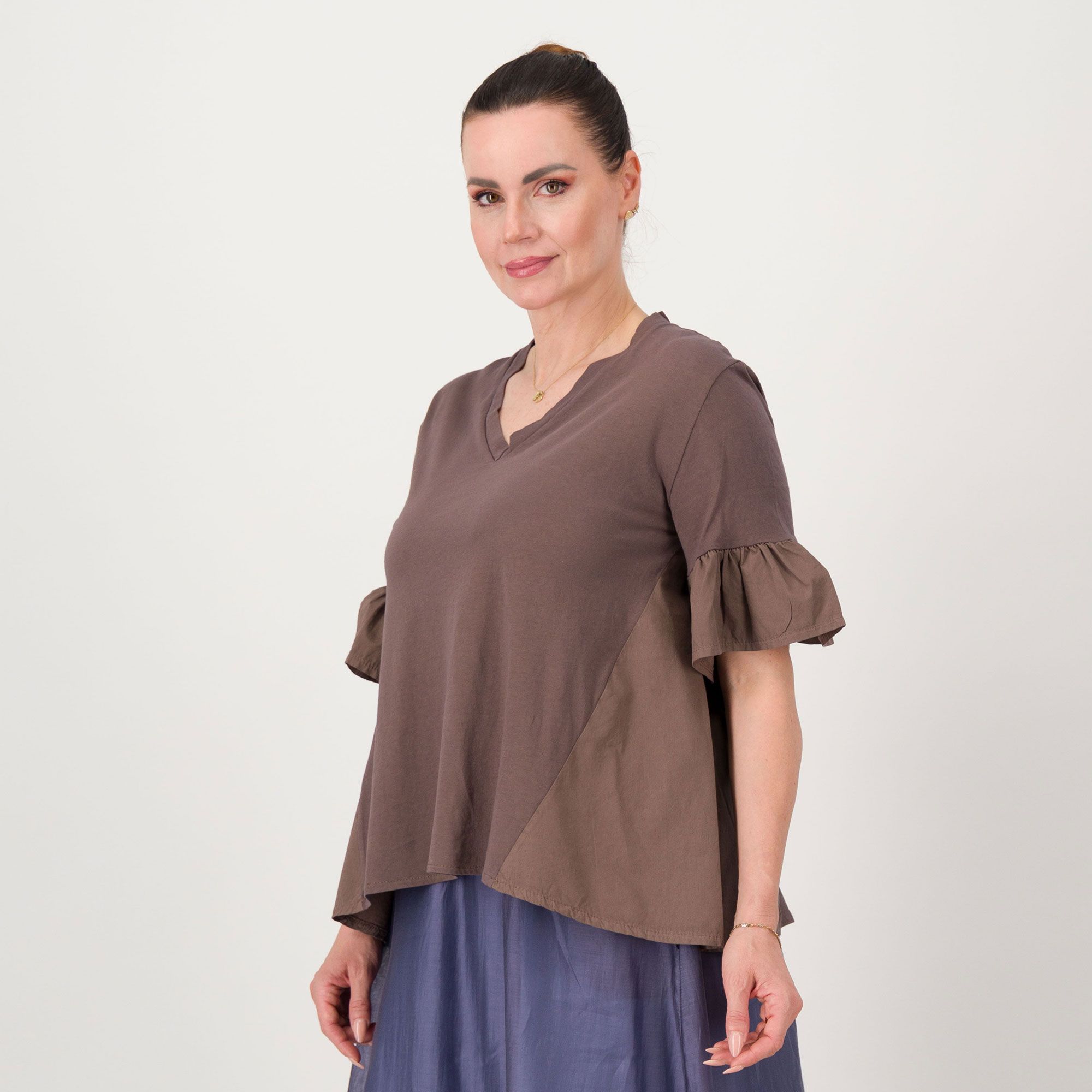 Mood Atelier Maglietta a maniche corte con volant in cotone