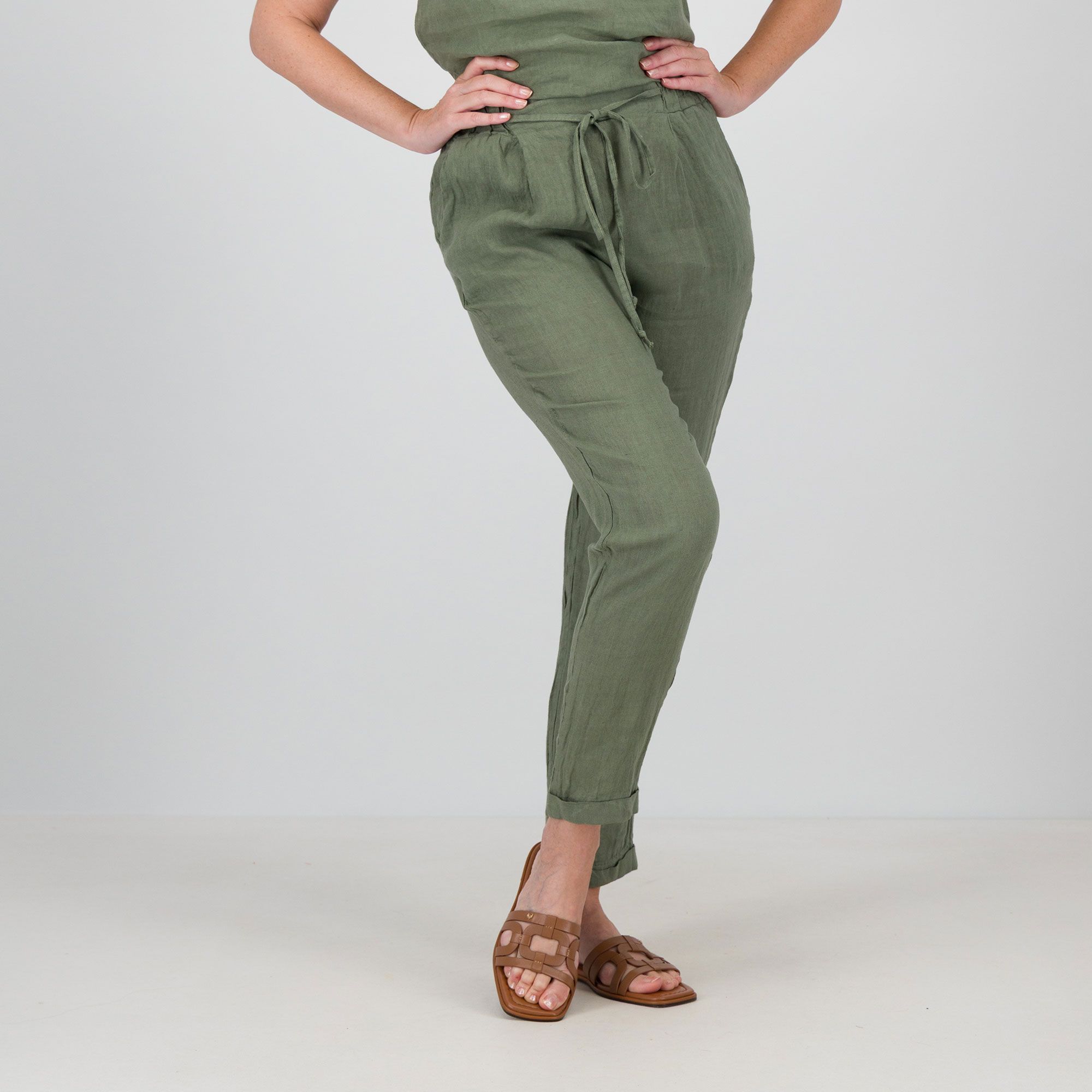 Carlotta Neri Pantaloni lunghi jogger in lino con elastico