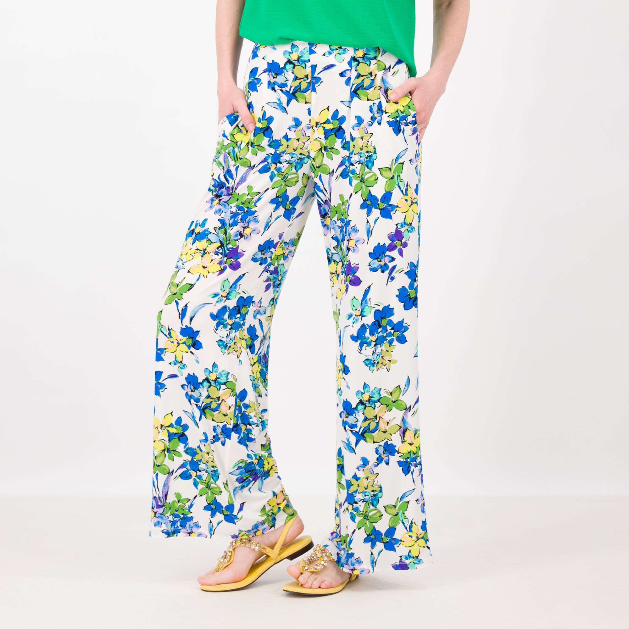 Image of Nina Leonard Pantaloni ampi in jersey fantasia anche Petite061