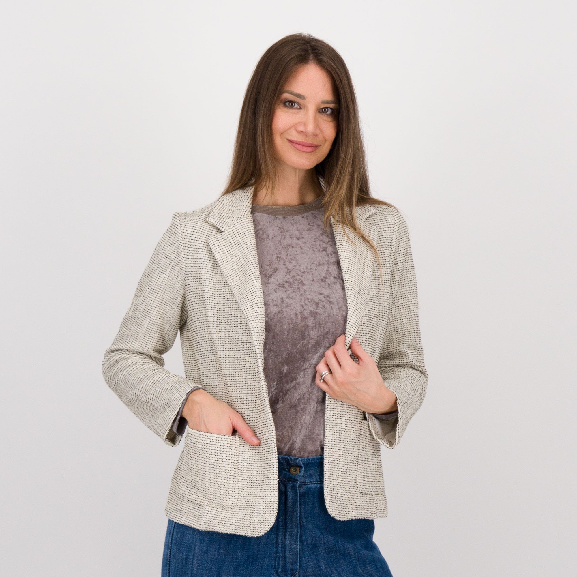 Image of Mood Atelier Giacca con collo revers in tweed di maglia061