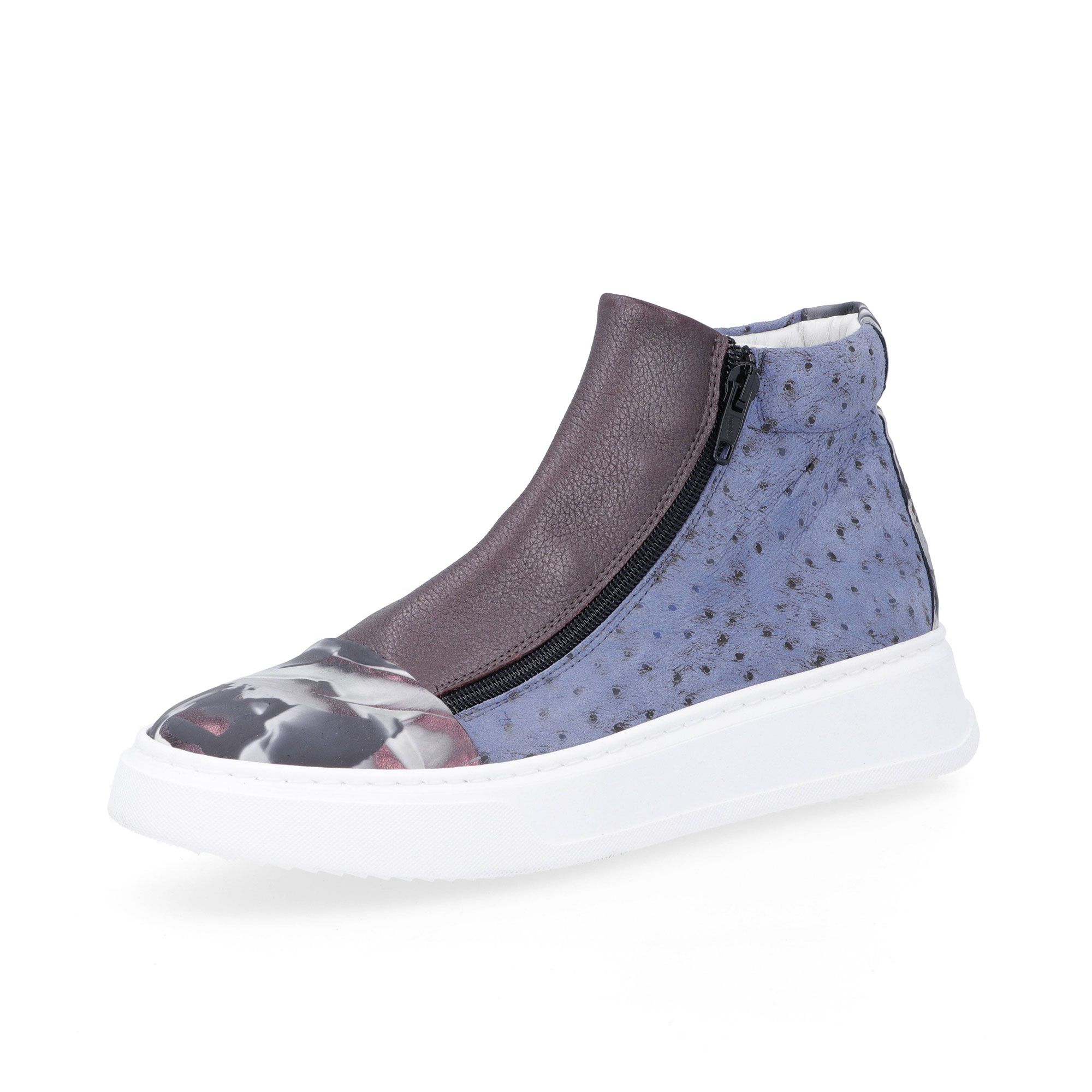 Ebarrito
Sneaker alte con zip
in pelle patchwork