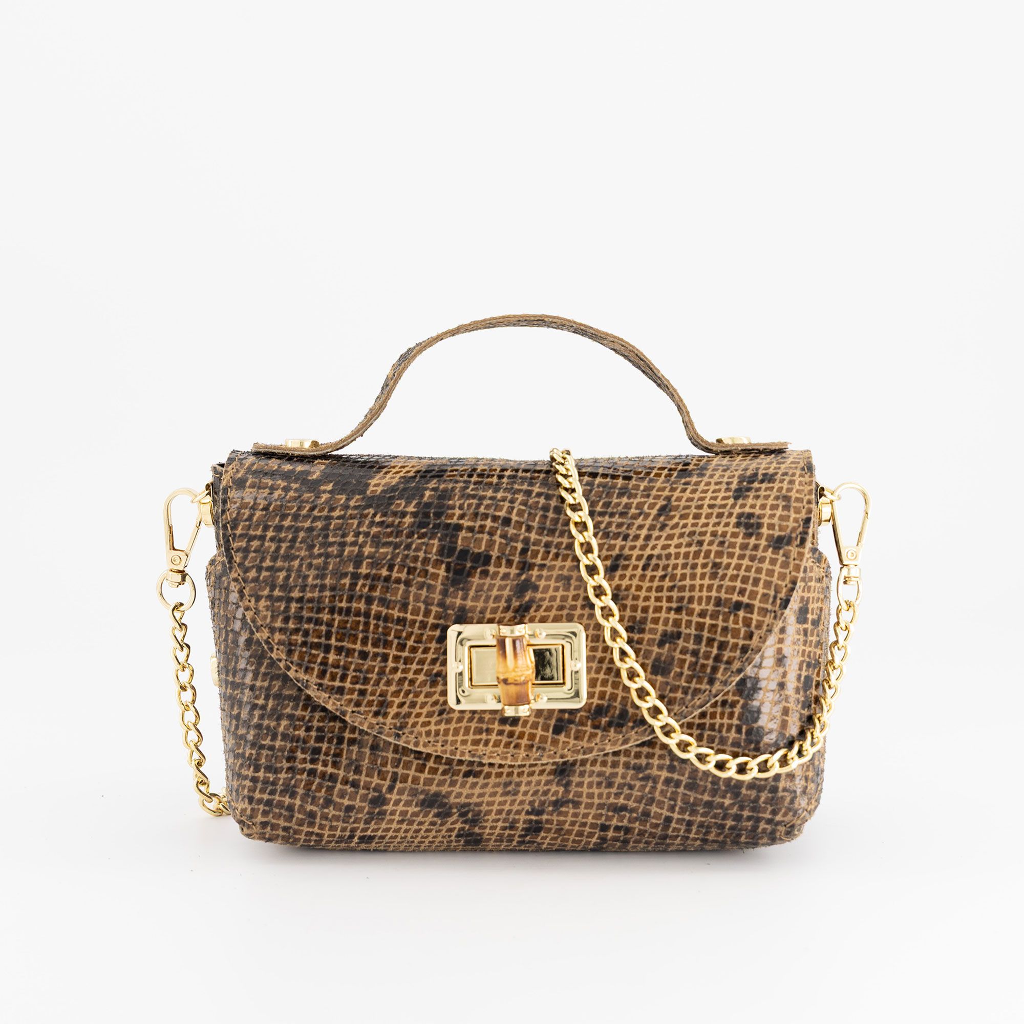 Le Corone Bags
Borsa a tracolla o a
mano in pelle stampa
pitine Mini Bambu
