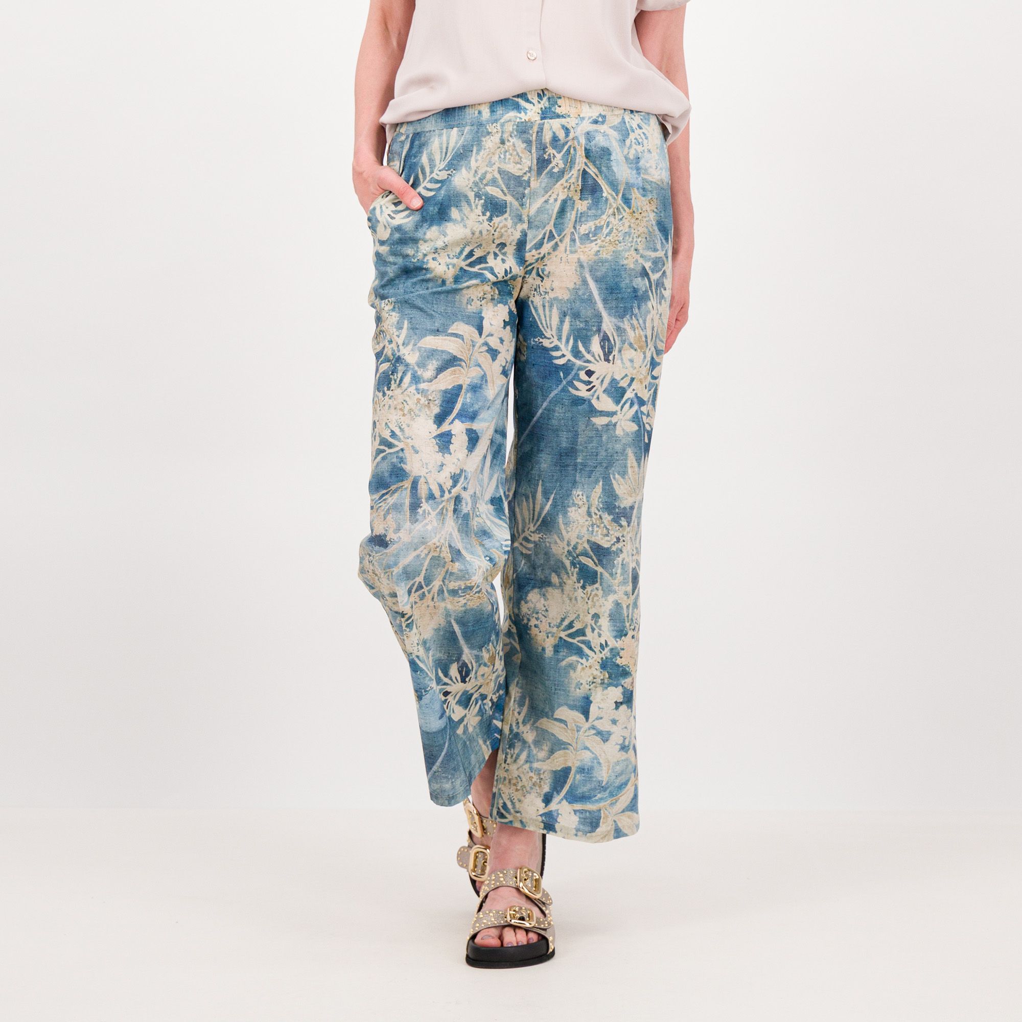 EXTESA Pantaloni a palazzo fantasia in cotone stretch