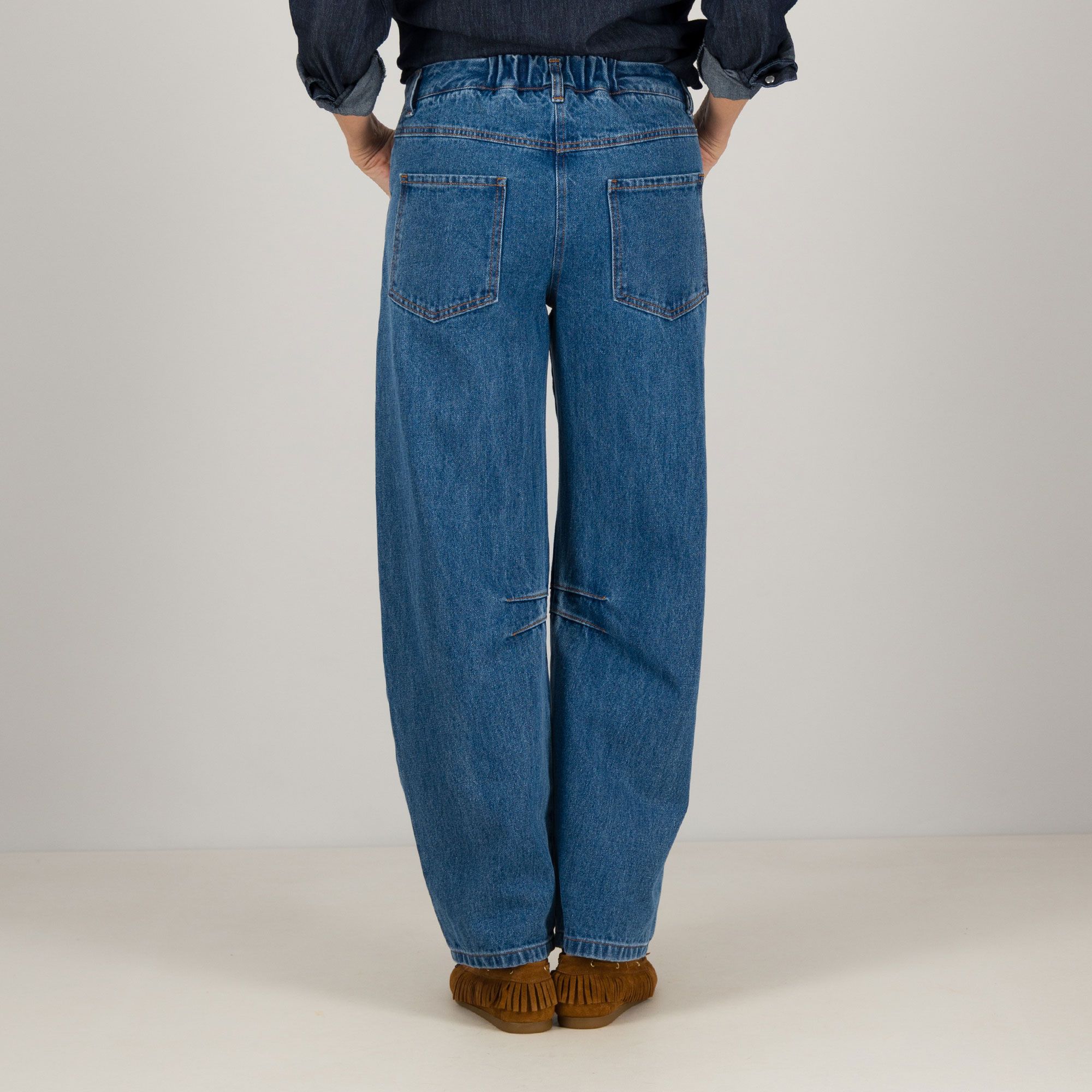 Mood Atelier Jeans in cotone con cuciture a vista e elastico in vita