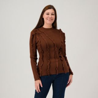 Nina Leonard
Maglia girocollo
in tessuto a coste
con volant