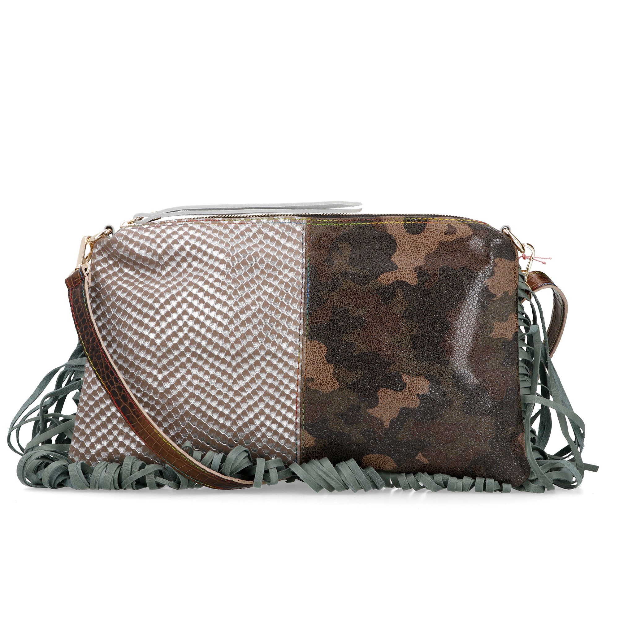 Ebarrito
Borsa in pelle
patchwork con
frange