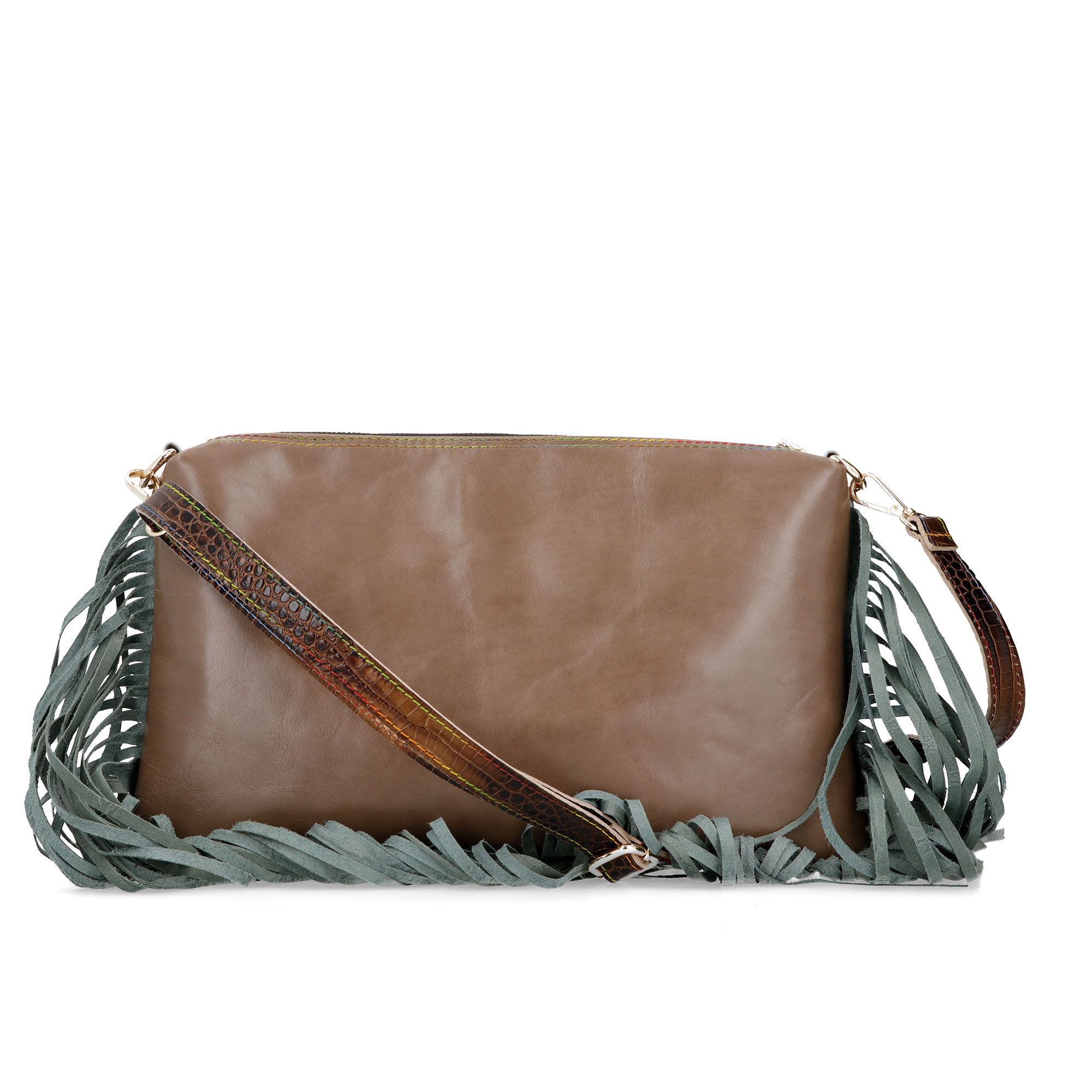 Ebarrito Borsa in pelle patchwork con frange