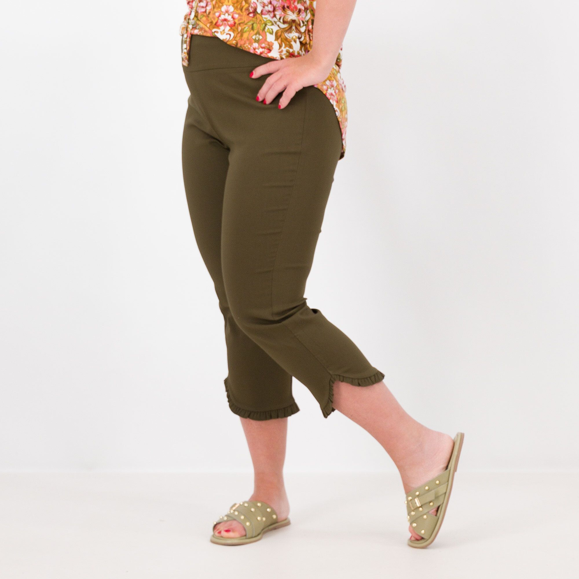 QVC Nina Leonard Pantaloni cropped con rouches