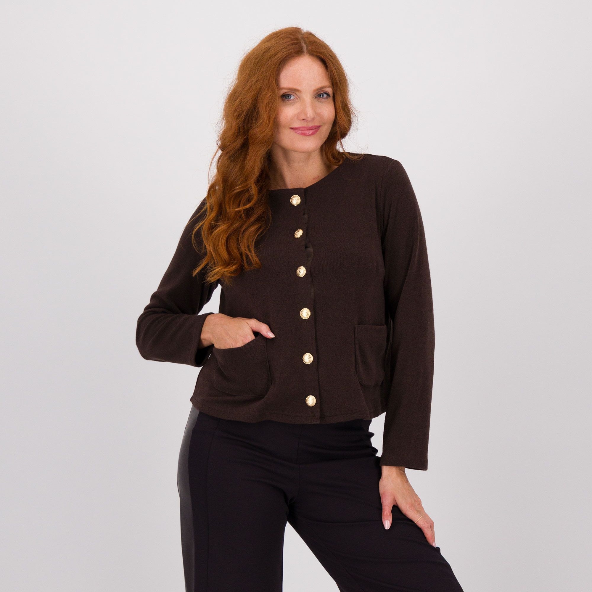 QVC Caterina Lancini Cardigan in maglia con bottoni regimental e tasche