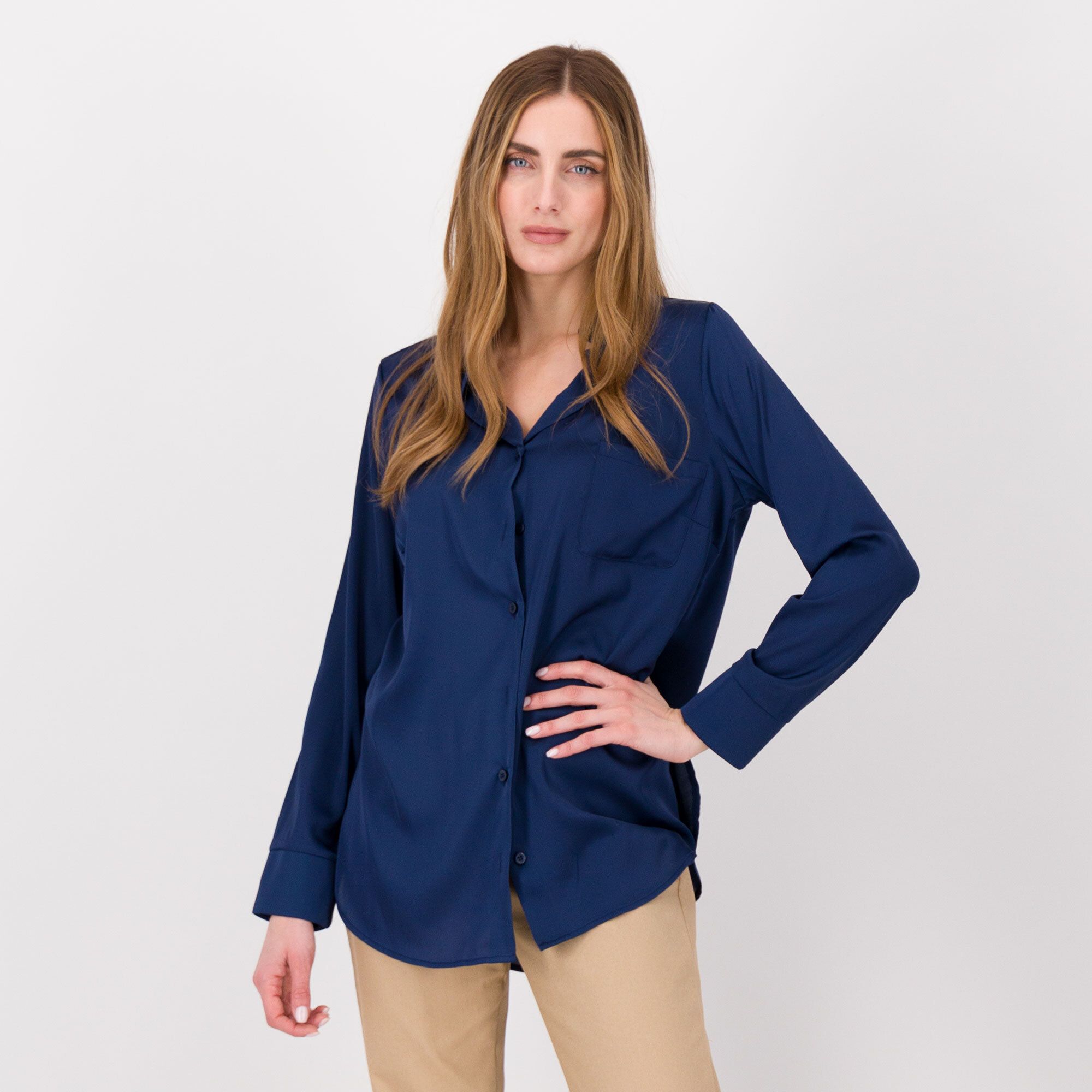 QVC Caterina Lancini Camicia in raso con collo a listino e taschino