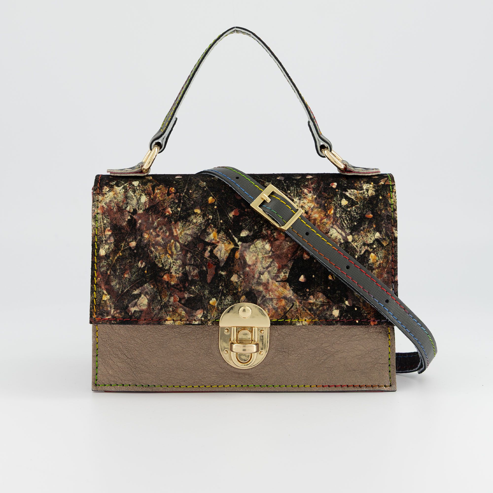 Ebarrito Borsa a mano in pelle patchwork con tracolla regolabile