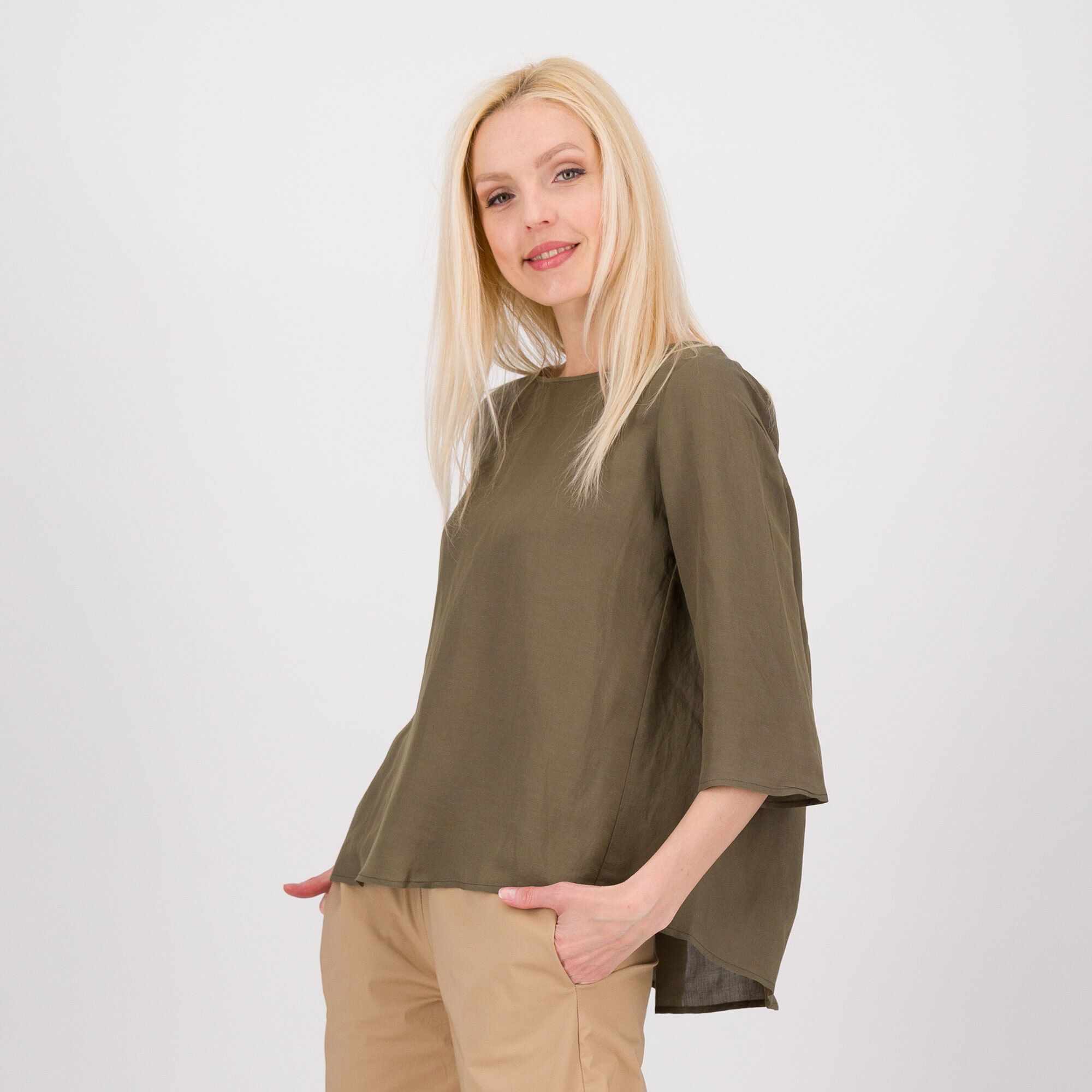 Image of EXTESA Blusa in viscosa e lino con maniche 3/4061