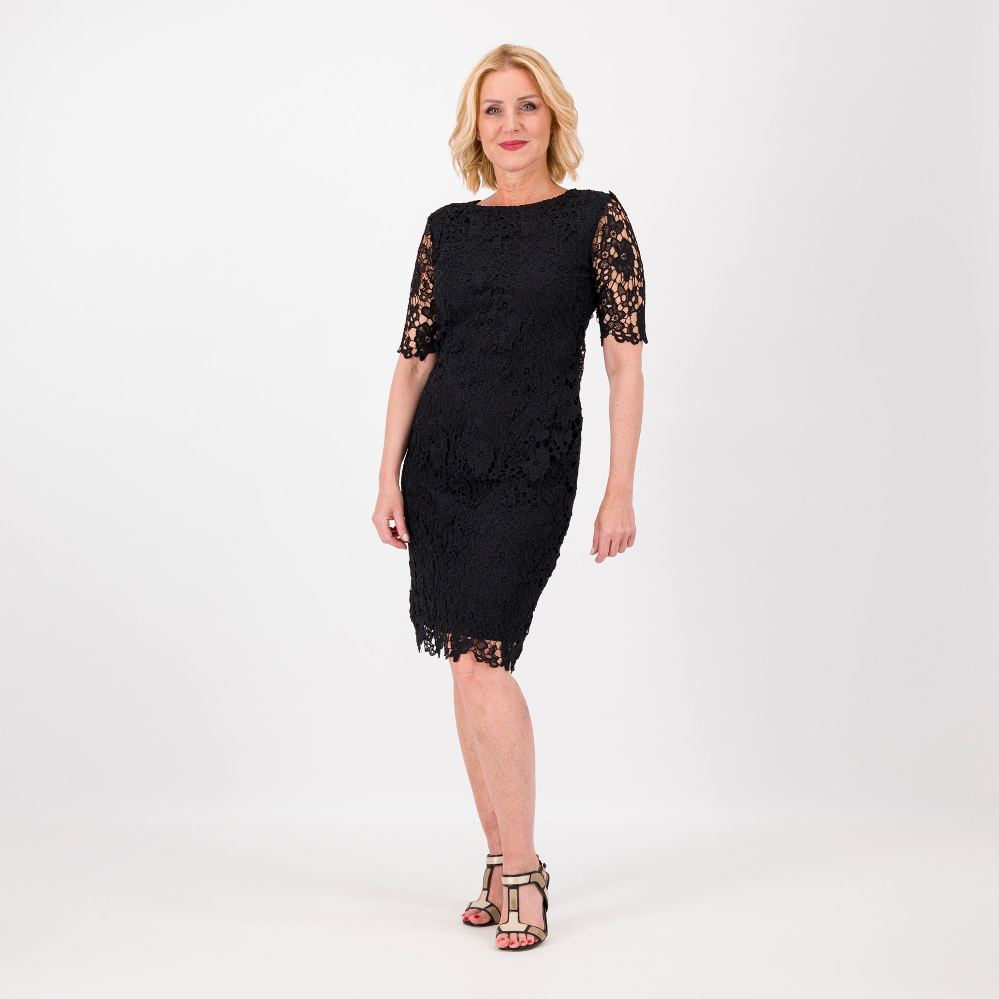 QVC Nina Leonard Abito in pizzo foderato in jersey anche Petite